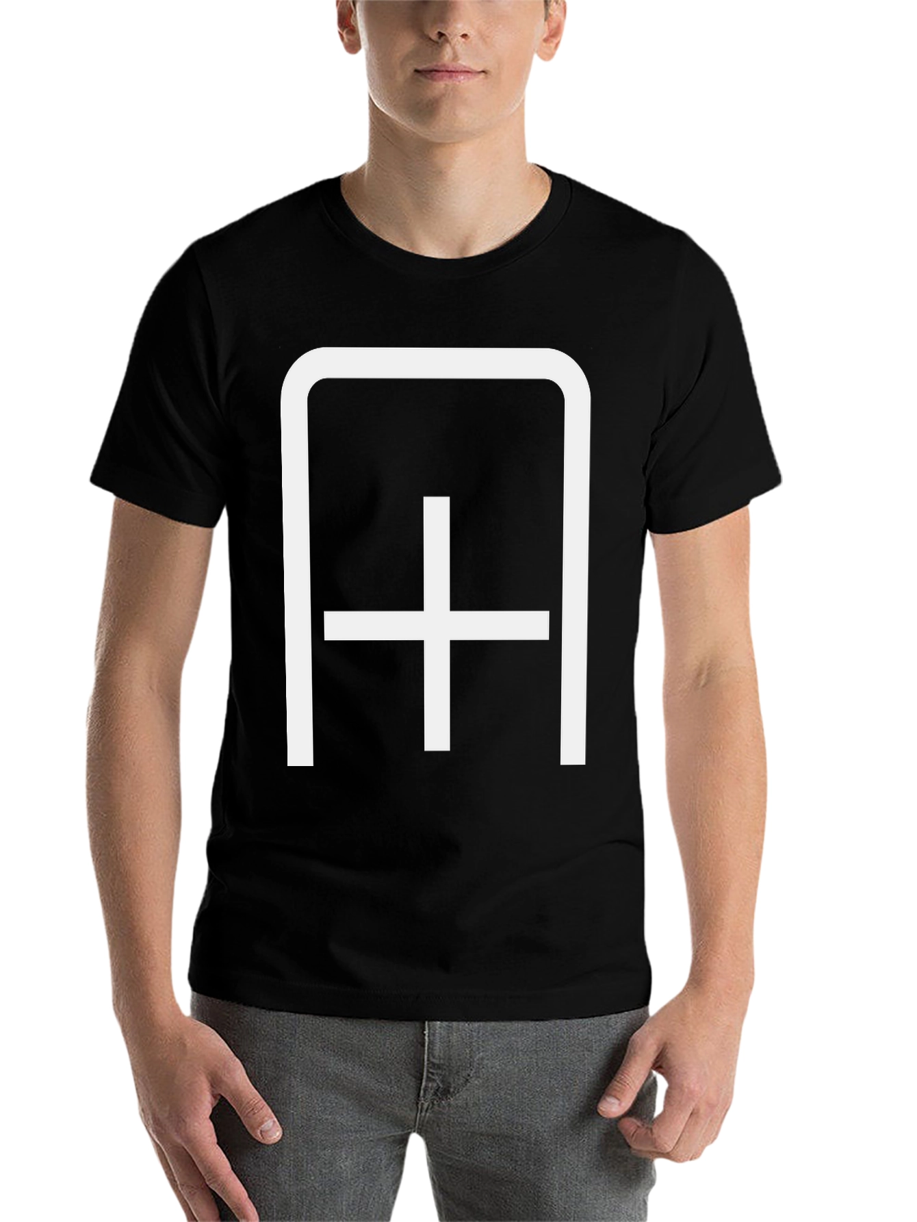 Black Modern Minimalist Symbol Black T-Shirt view 7