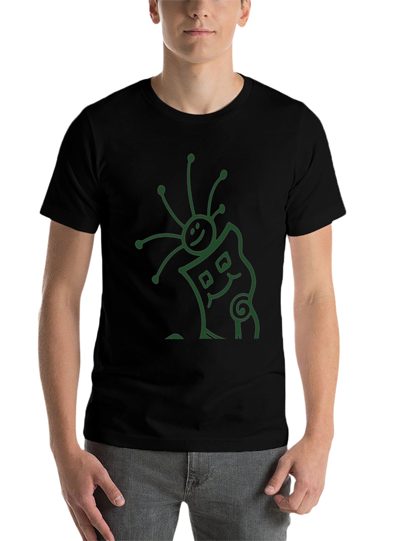 Black Black T-Shirt with Abstract Smiling Creature Graphic view 7
