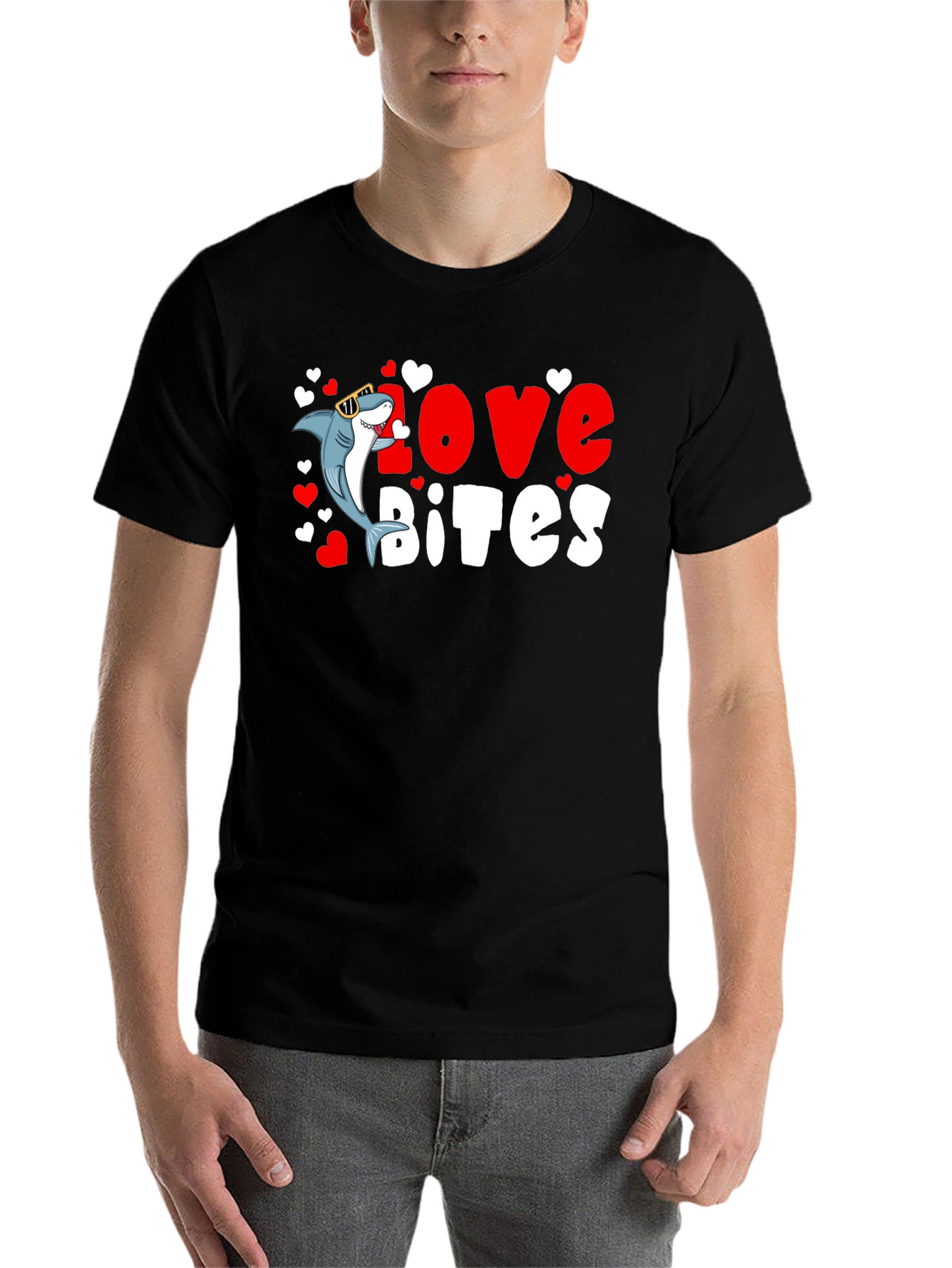 Black Love Bites Shark Valentine's Day T-Shirt view 7