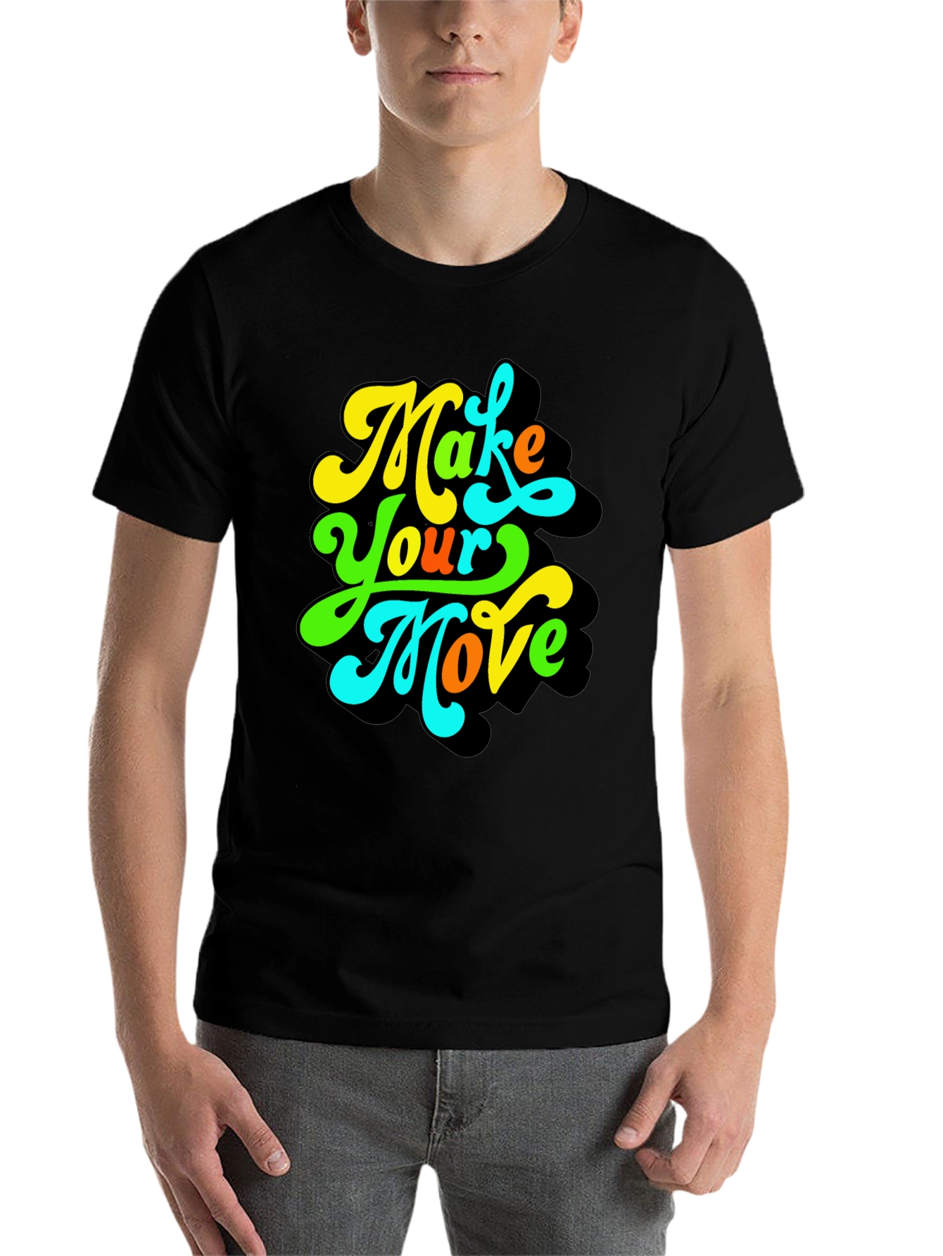 Black Make Your Move Graphic Tee - Retro Style Black T-Shirt view 7