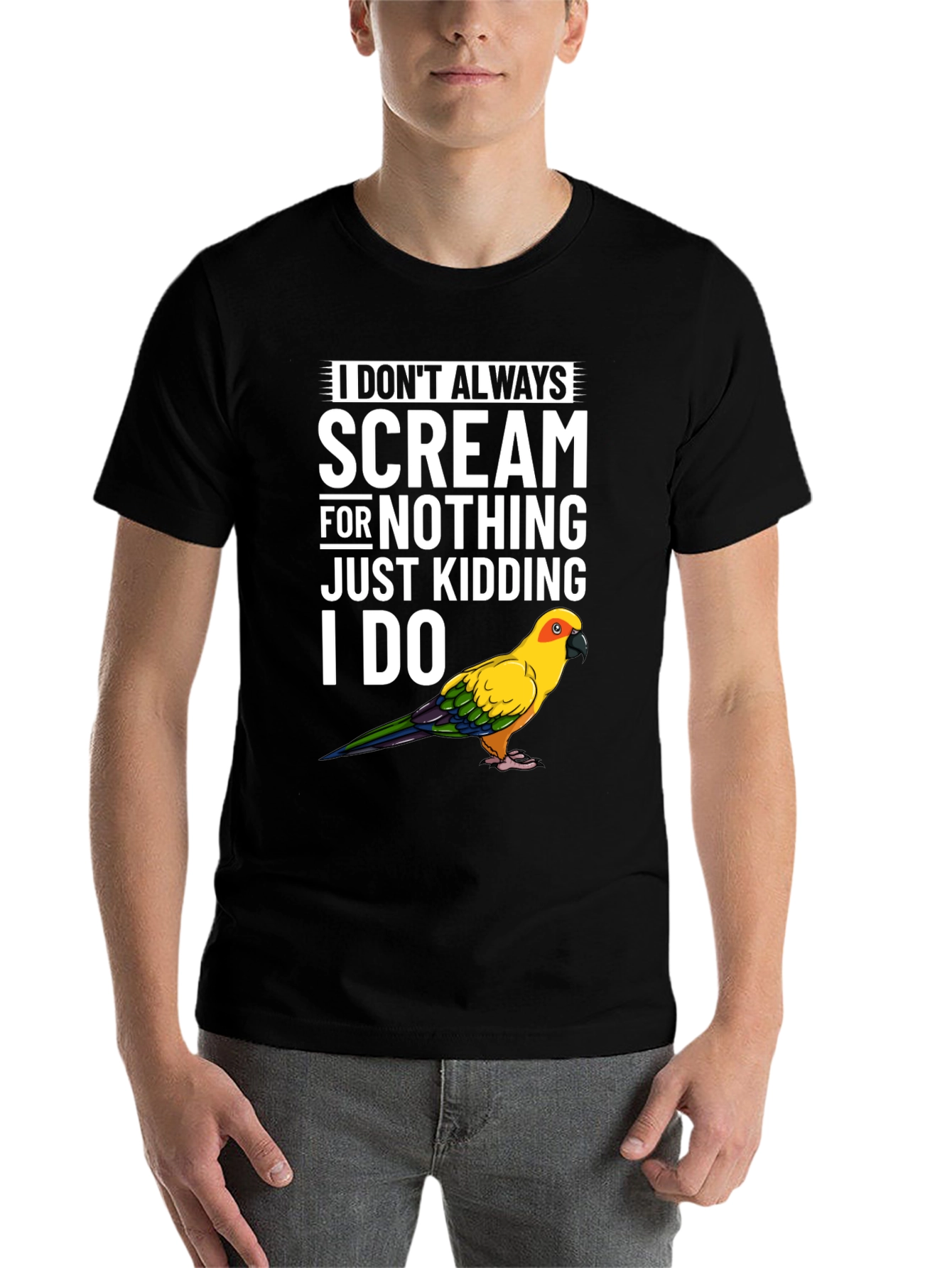 Black Funny Parrot T-Shirt - I Don't Always Scream view 7