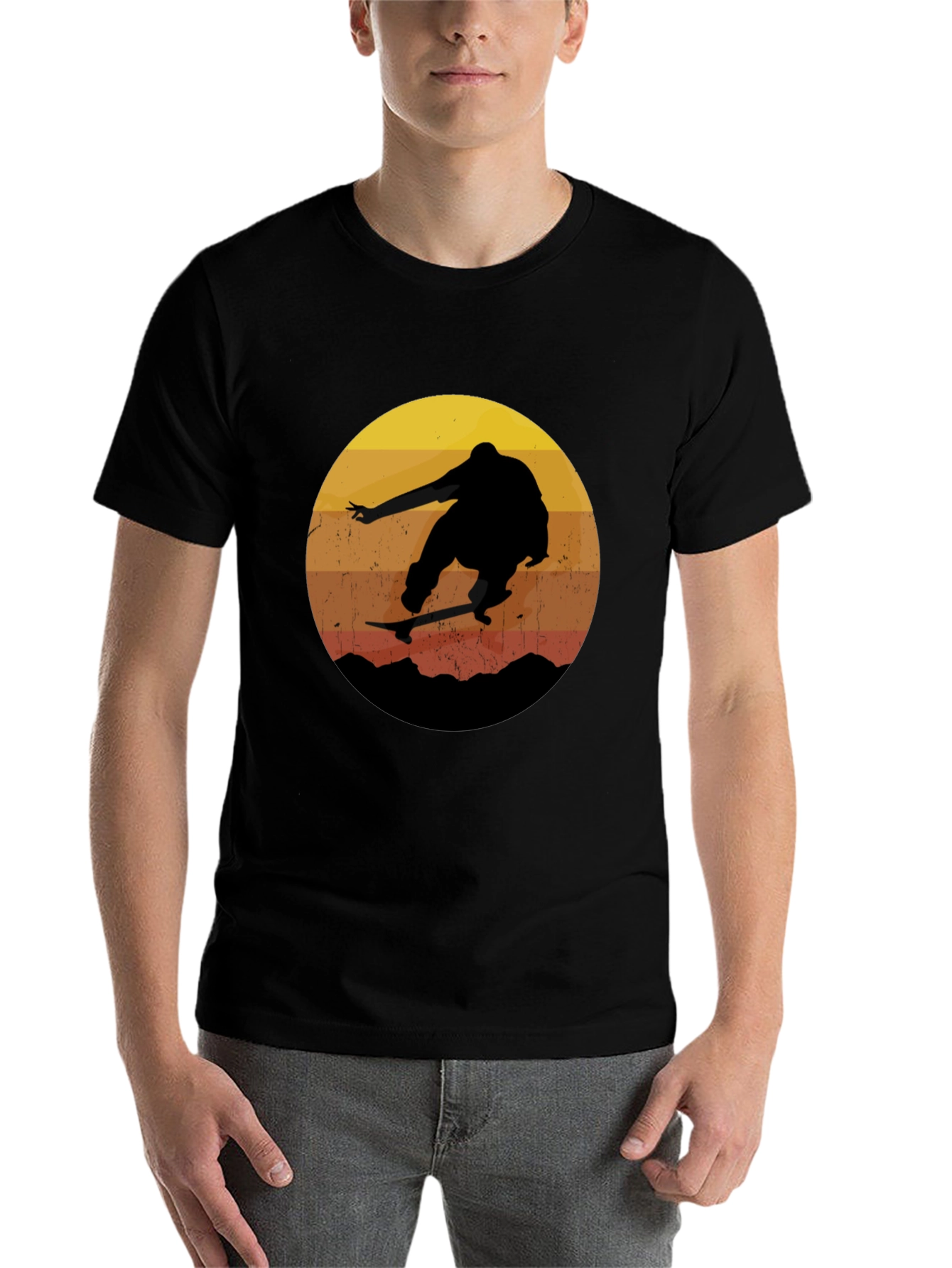 Black Retro Skateboarder T-Shirt view 7