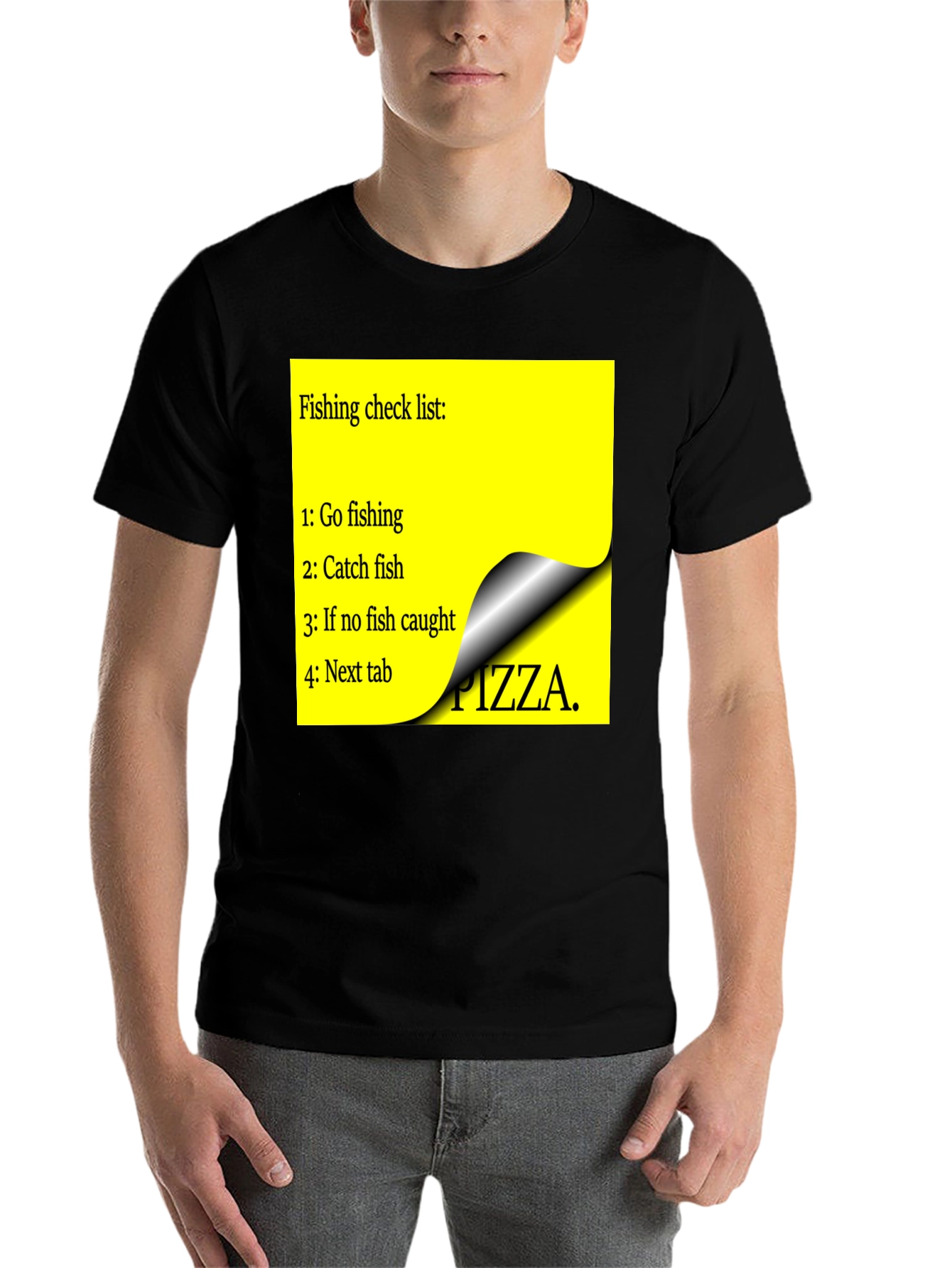 Black Fishing Check List T-Shirt - Funny Pizza Option view 7