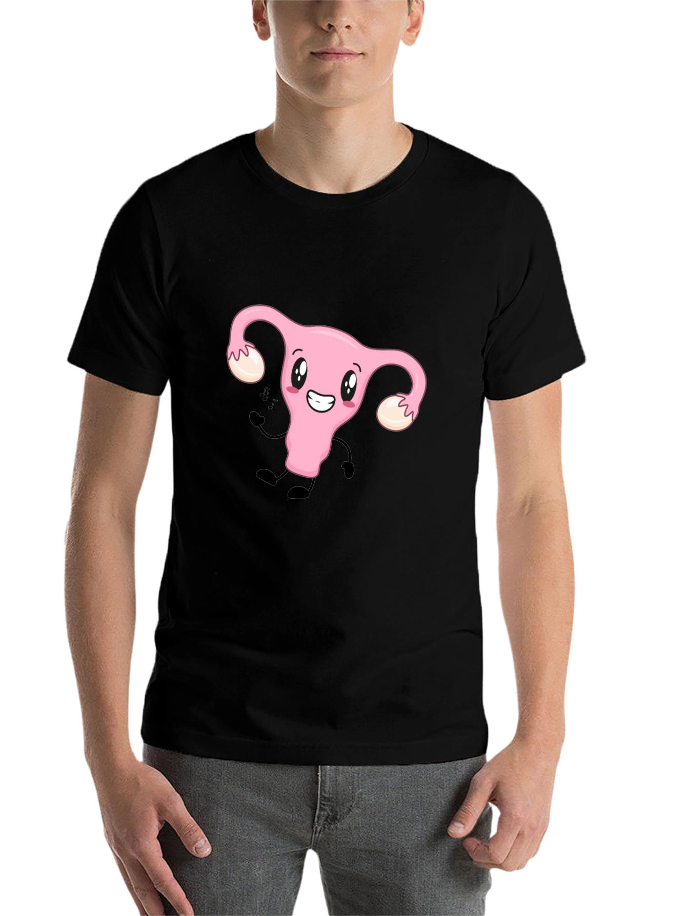 Black Funny Uterus Tee - Black Cotton Graphic T-Shirt view 7