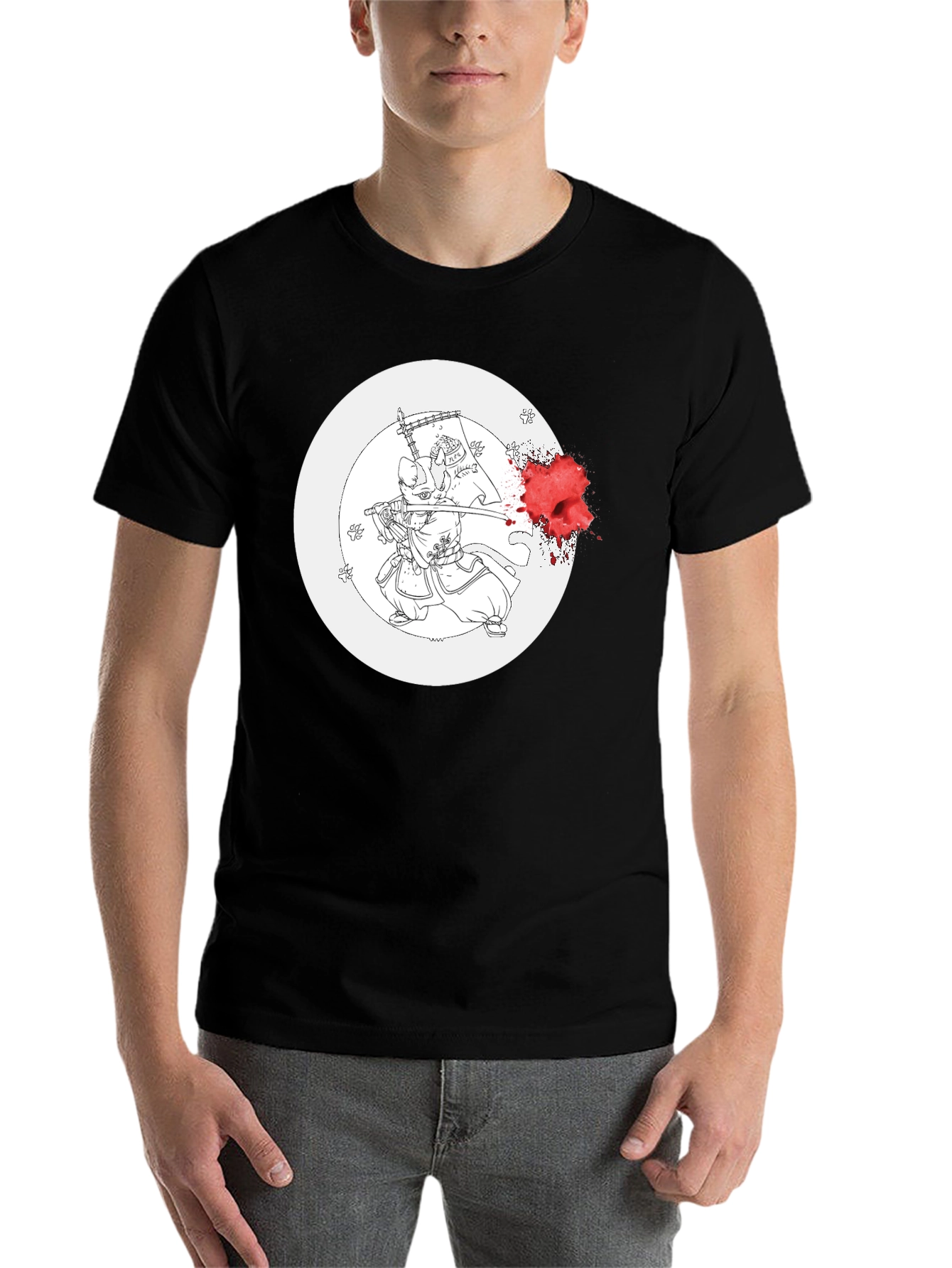 Black Samurai Cat Graphic Tee view 7