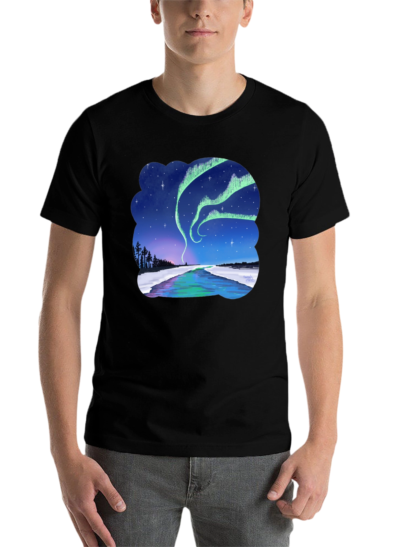 Black Aurora Borealis Graphic Tee - Northern Lights Shirt view 7
