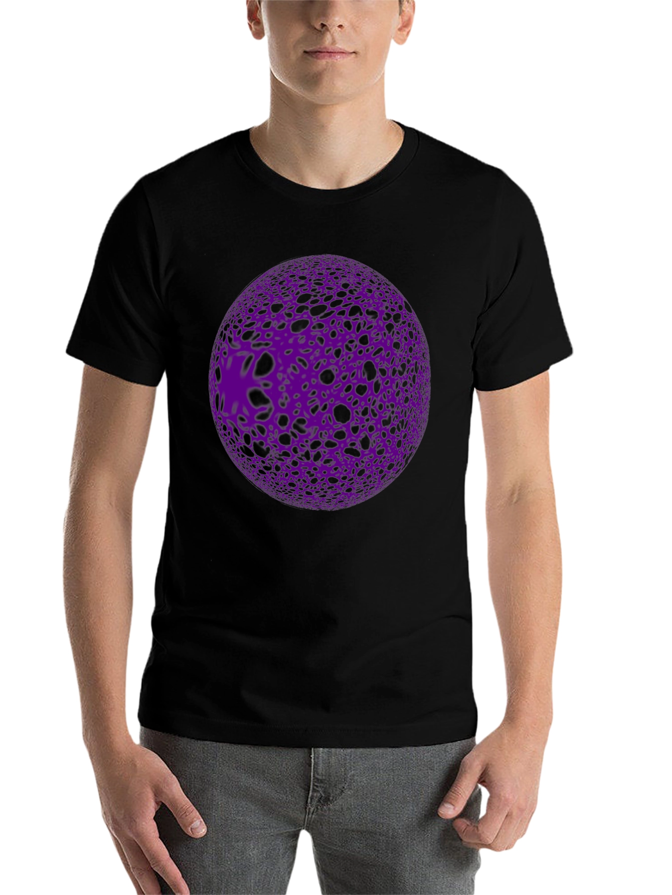 Black Abstract Purple Orb Graphic Black T-Shirt view 7