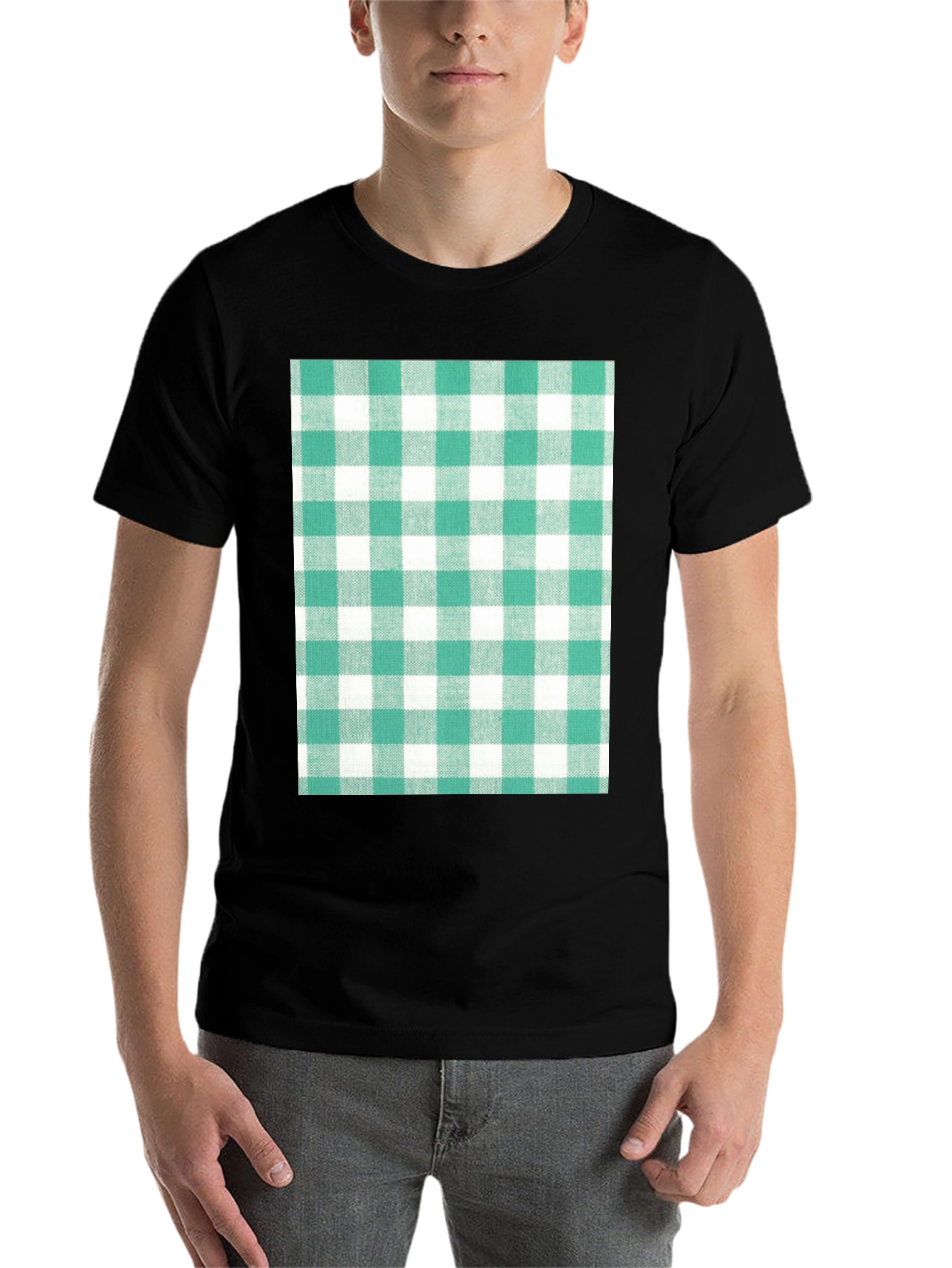 Black Gingham Pattern T-Shirt - Black view 7