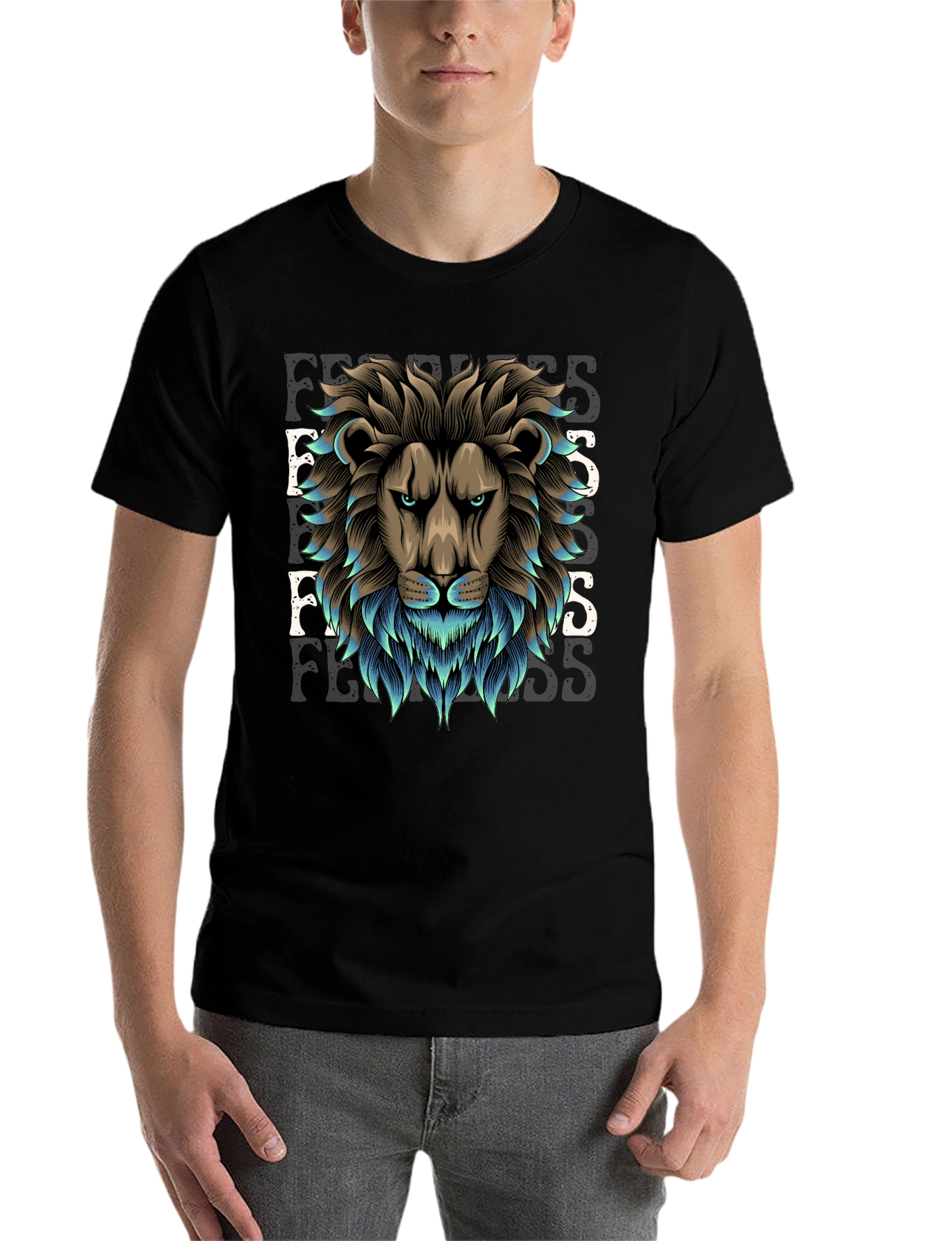 Black Fearless Lion Graphic Print T-Shirt view 7