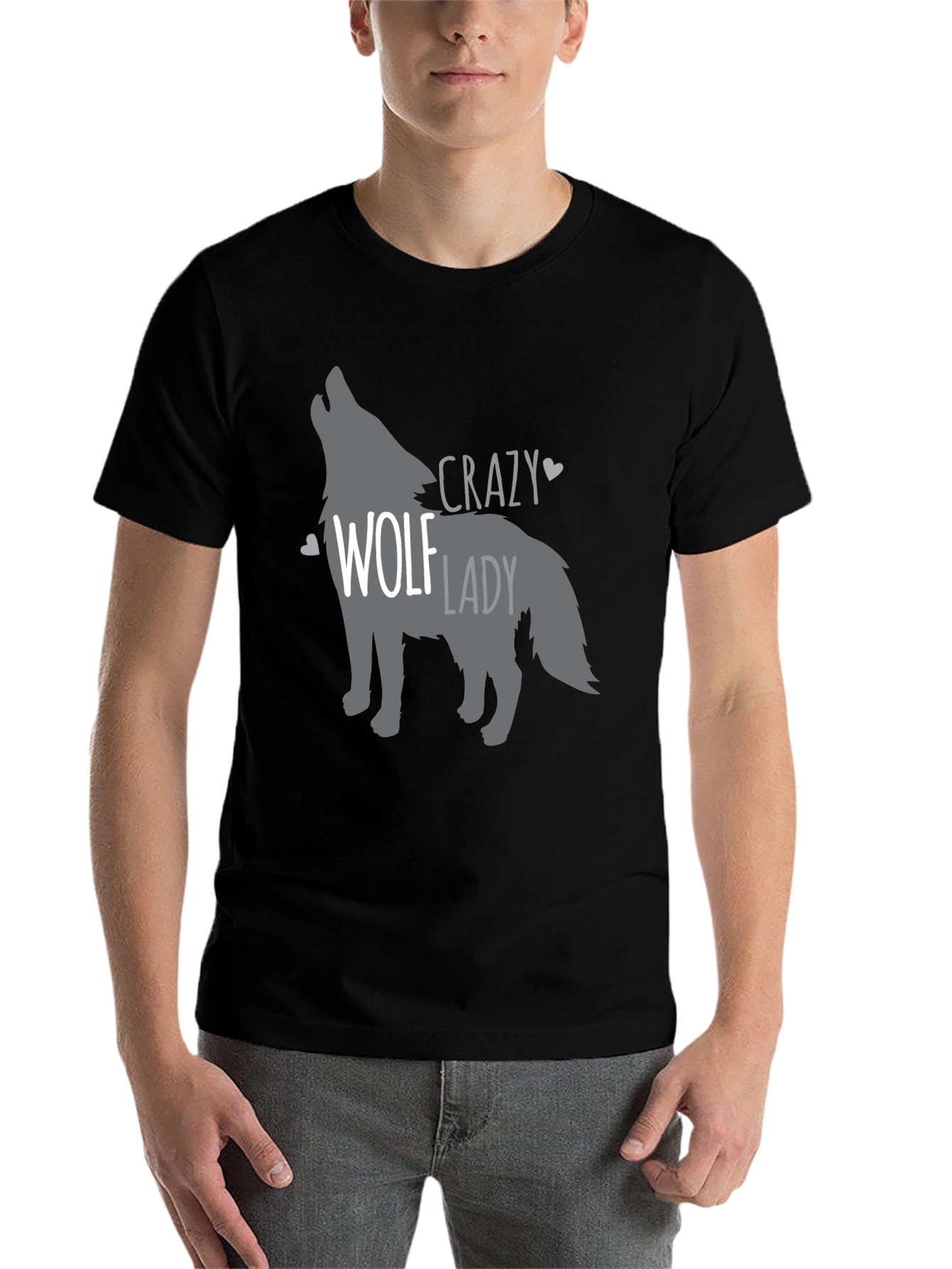 Black Crazy Wolf Lady T-Shirt - Animal Lover Tee view 7