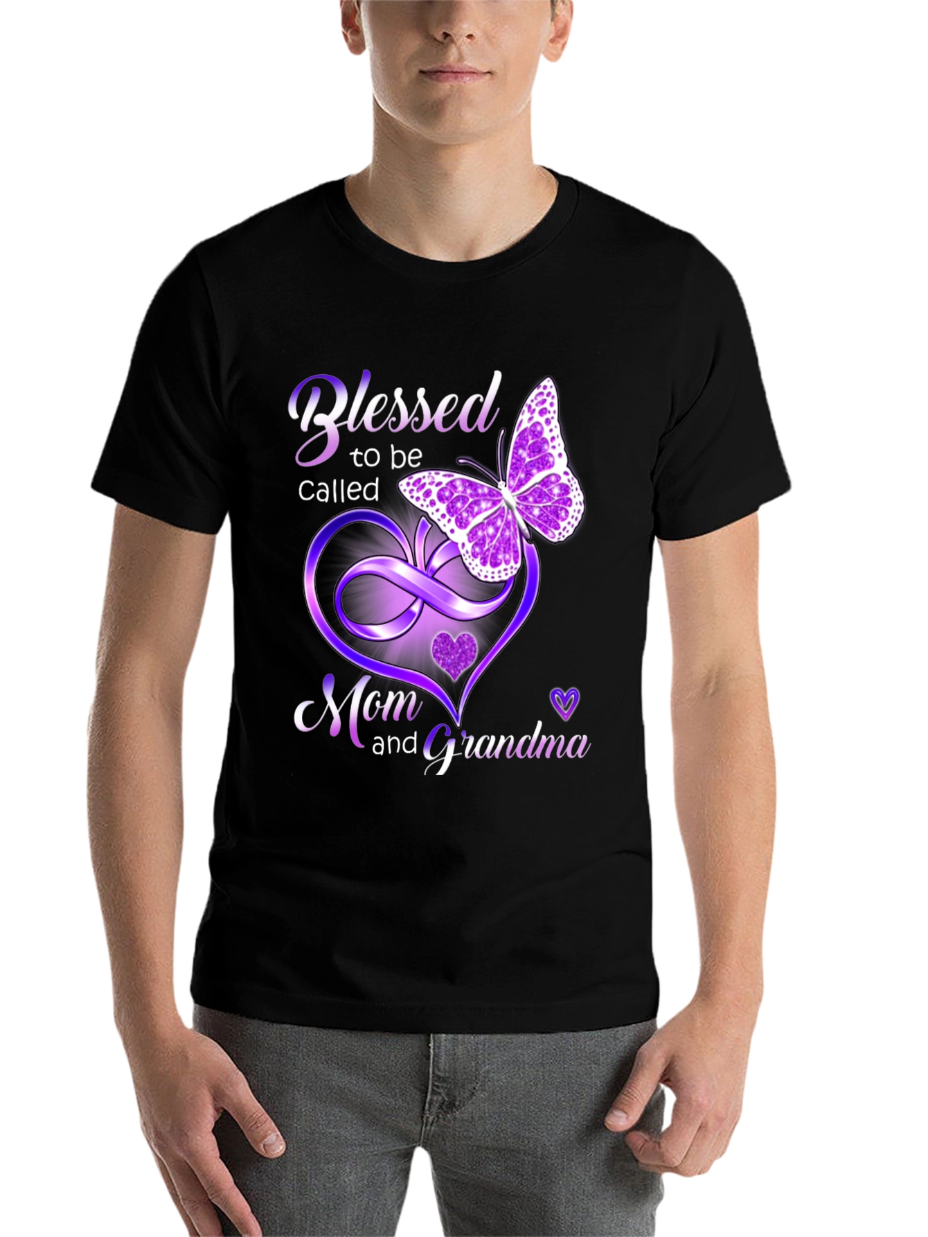 Black Blessed Mom and Grandma T-Shirt with Butterfly Design view 7