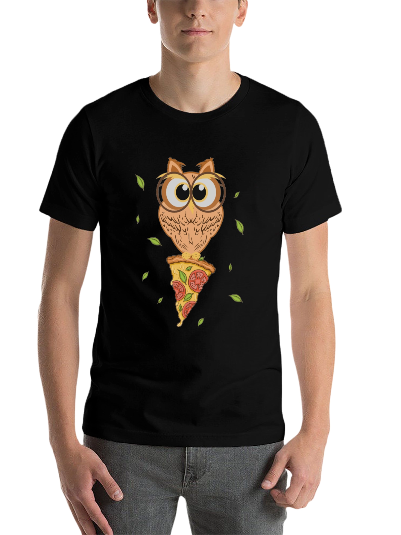 Black Owl Pizza Slice T-Shirt - Unique Graphic Tee view 7