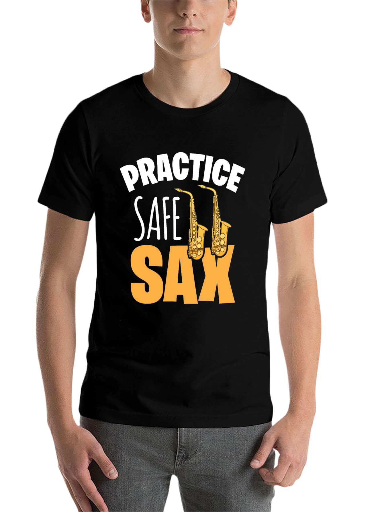 Black Practice Safe Sax Funny Music T-Shirt view 7