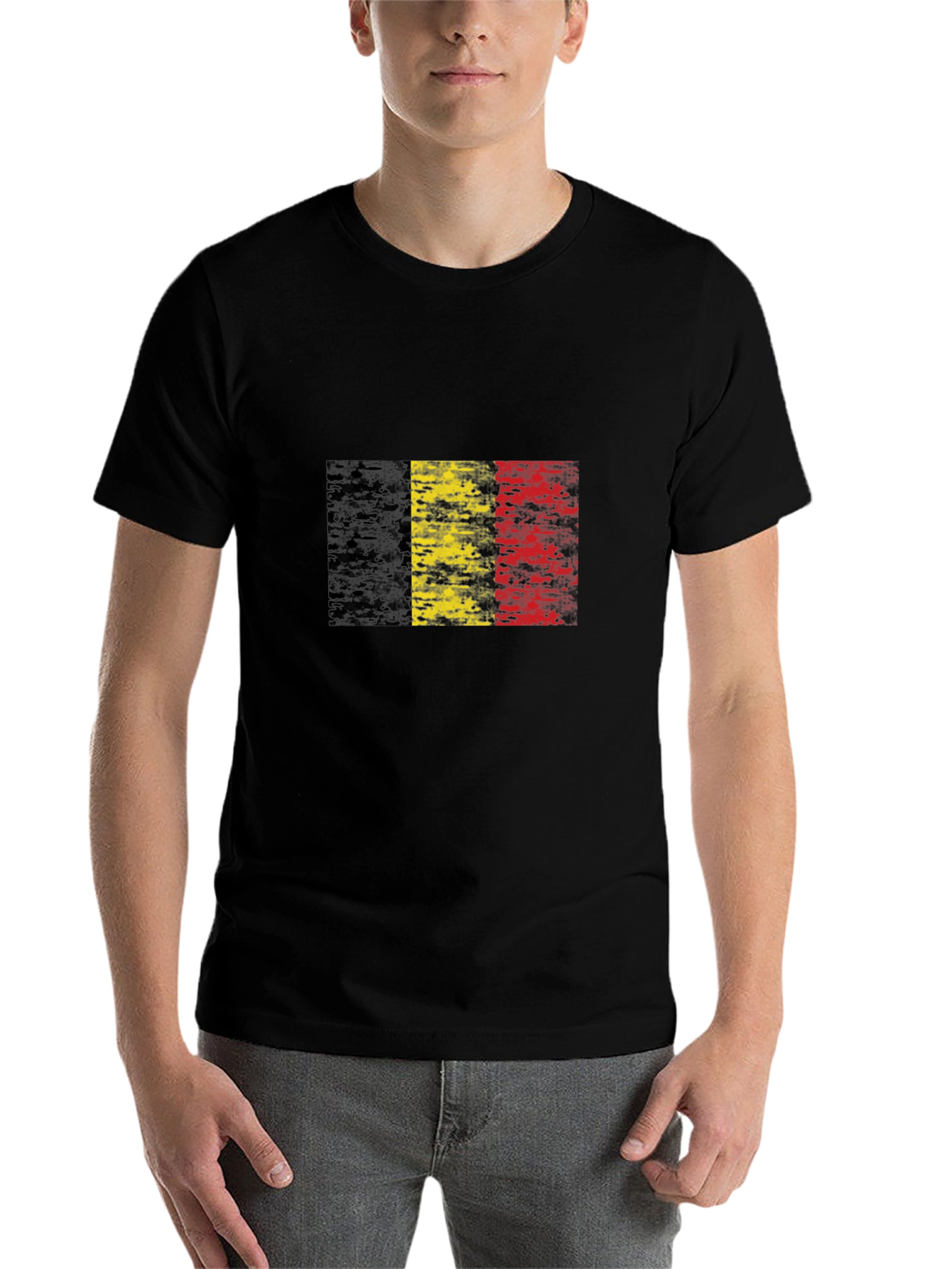 Black Belgium Flag Distressed T-Shirt Black view 7