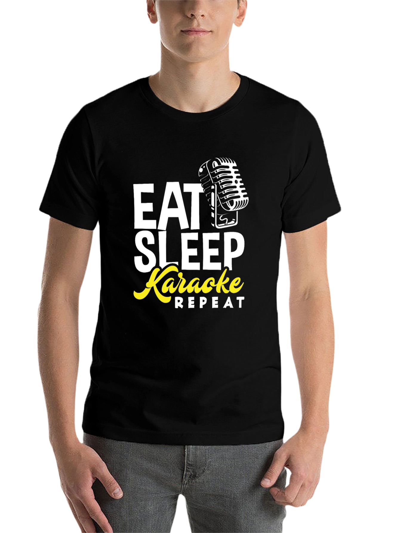 Black Eat Sleep Karaoke Repeat Graphic Tee view 7