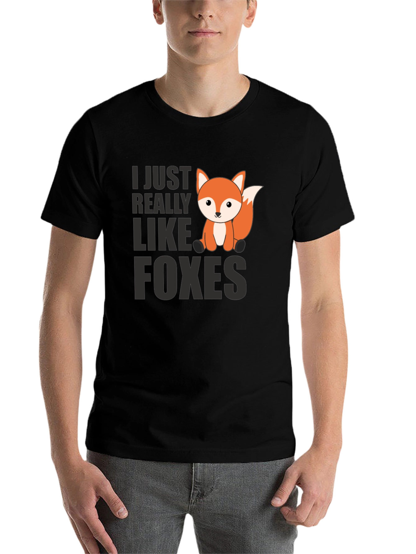 Black Cute Fox Graphic Tee - I Just Really Like Foxes view 7