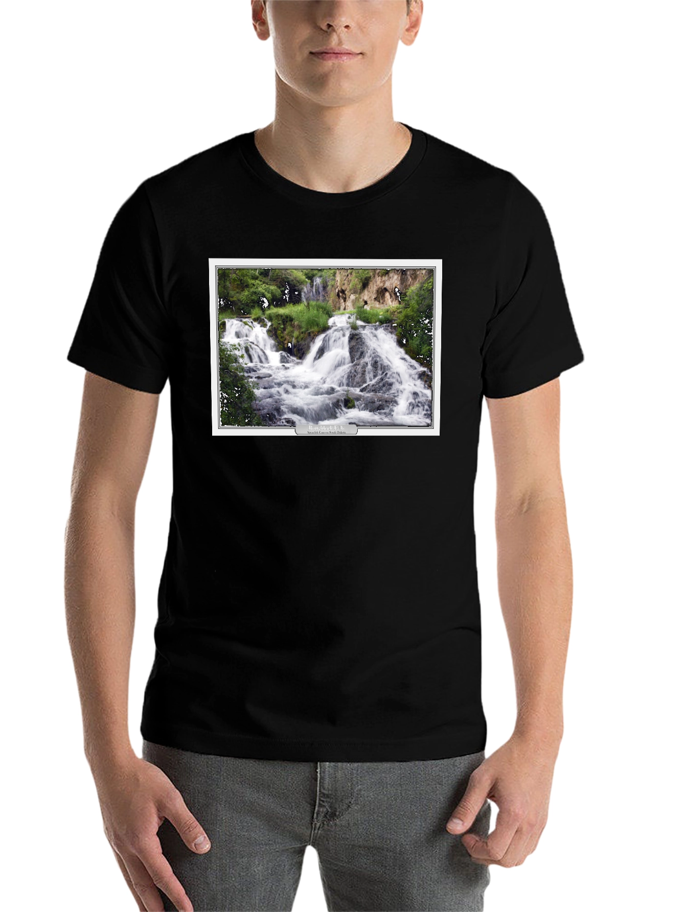 Black Black T-Shirt with Waterfall Graphic view 7