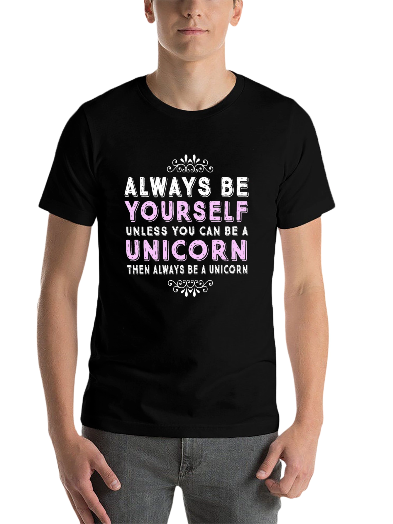 Black Always Be Yourself Unicorn Graphic T-Shirt view 7