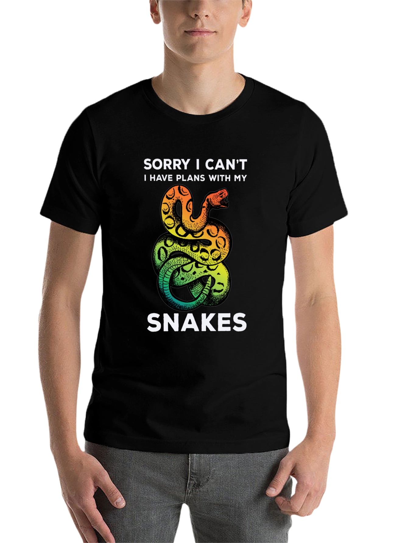 Black Funny Snake T-Shirt: Sorry I Can't, Snake Lover Tee view 7