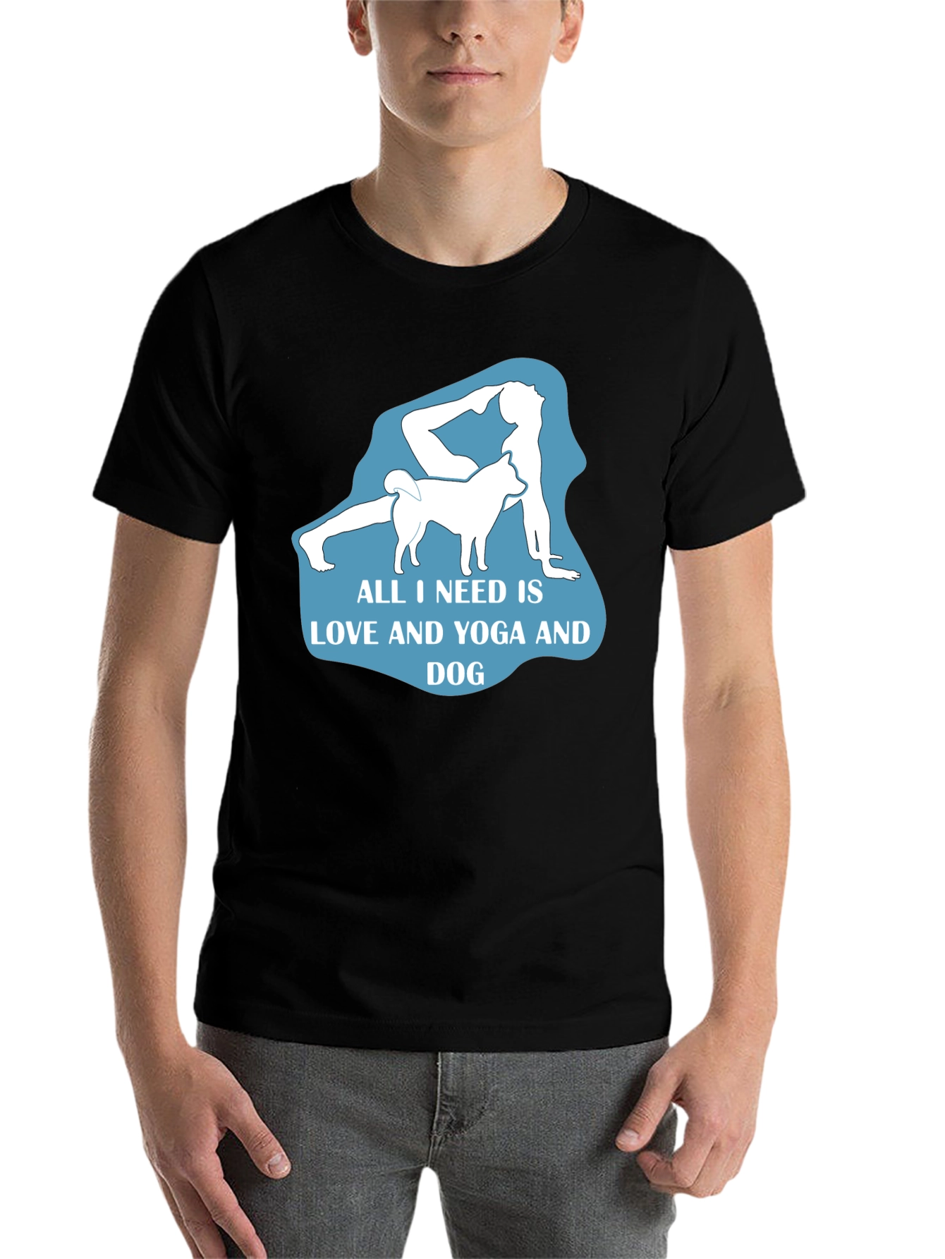 Black Yoga and Dog Lover T-Shirt - Black Cotton Tee view 7
