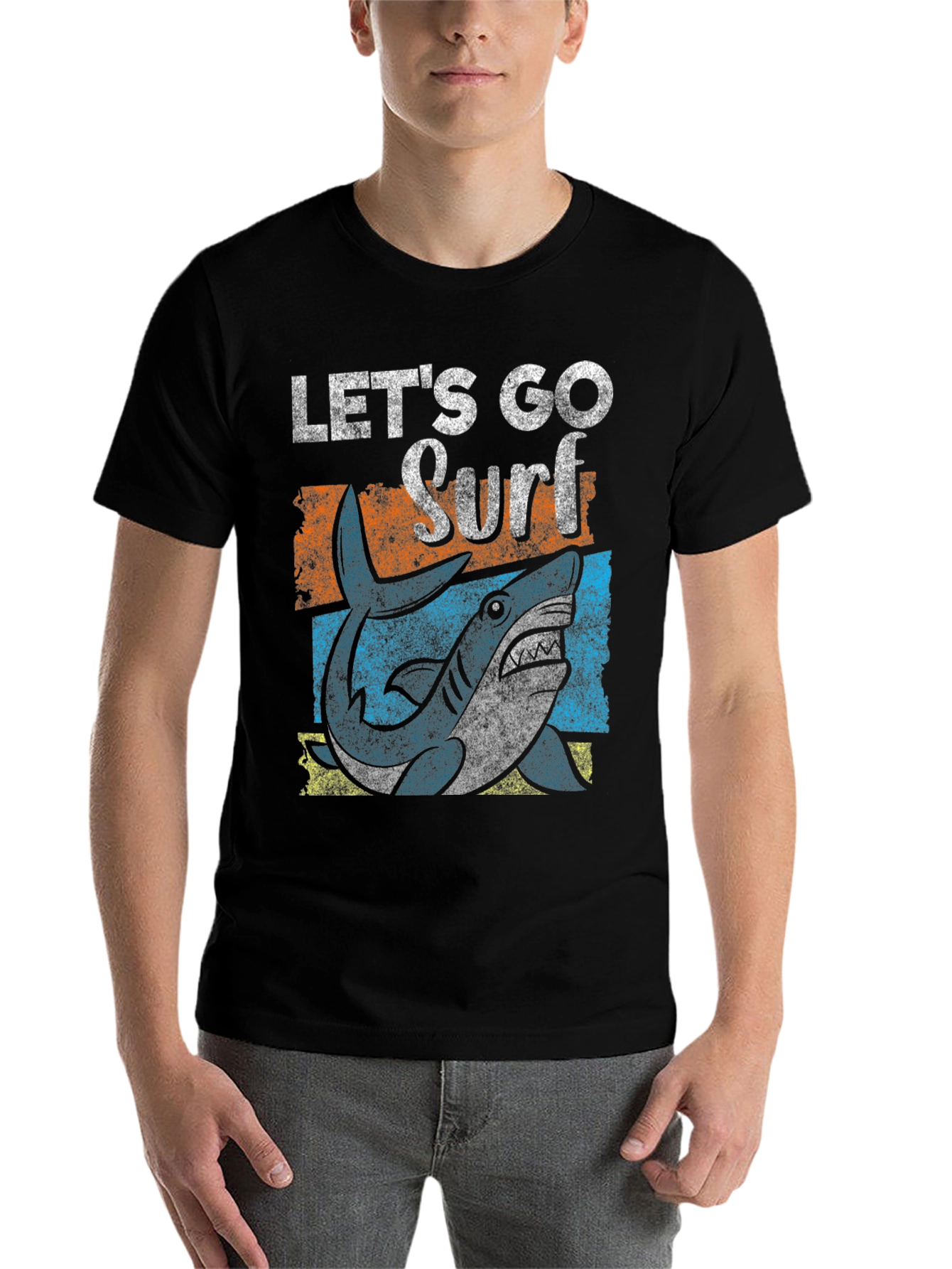 Black Let's Go Surf Shark Graphic Tee - Black view 7
