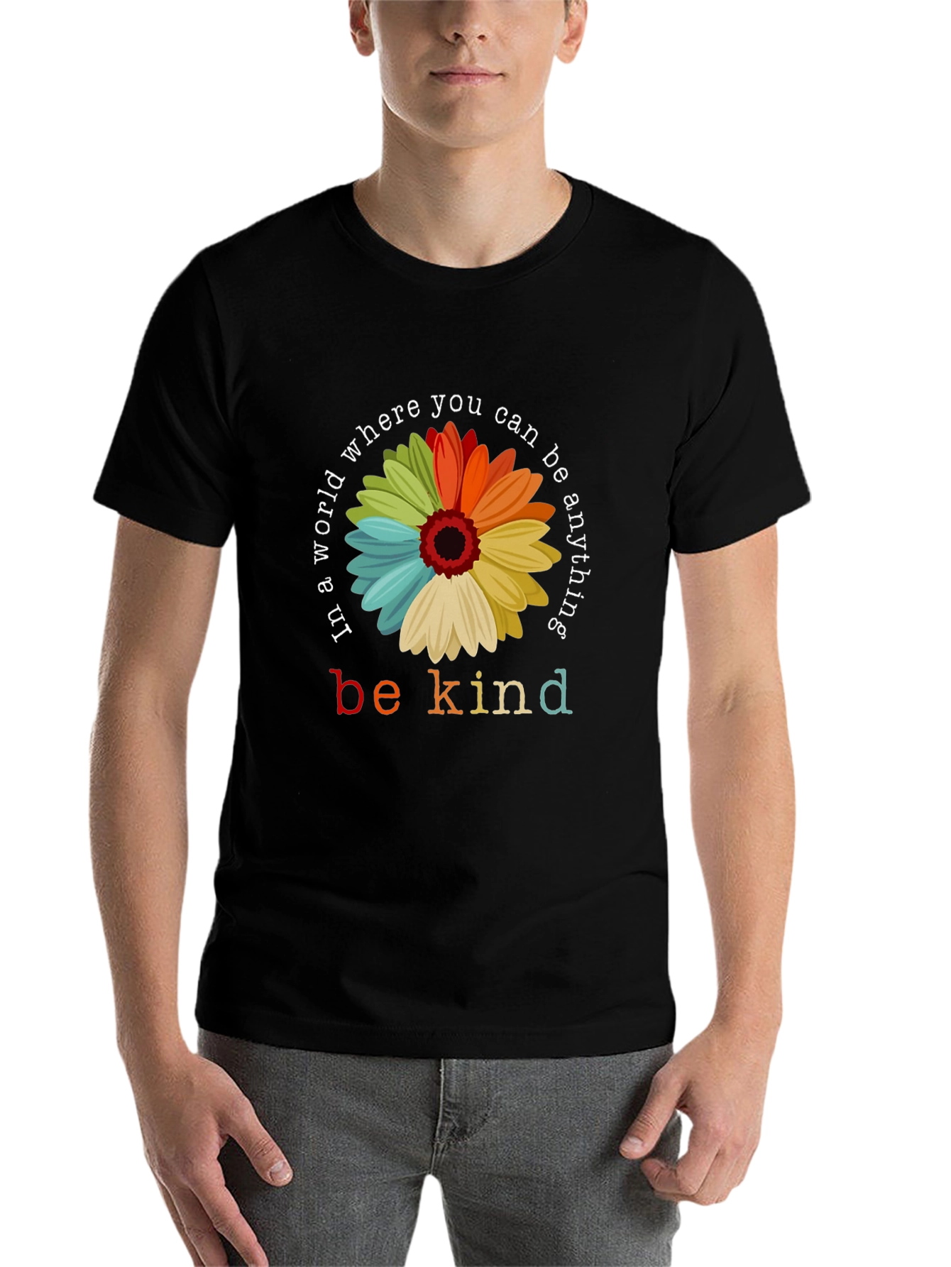 Black Be Kind T-Shirt - Floral Graphic Tee view 7