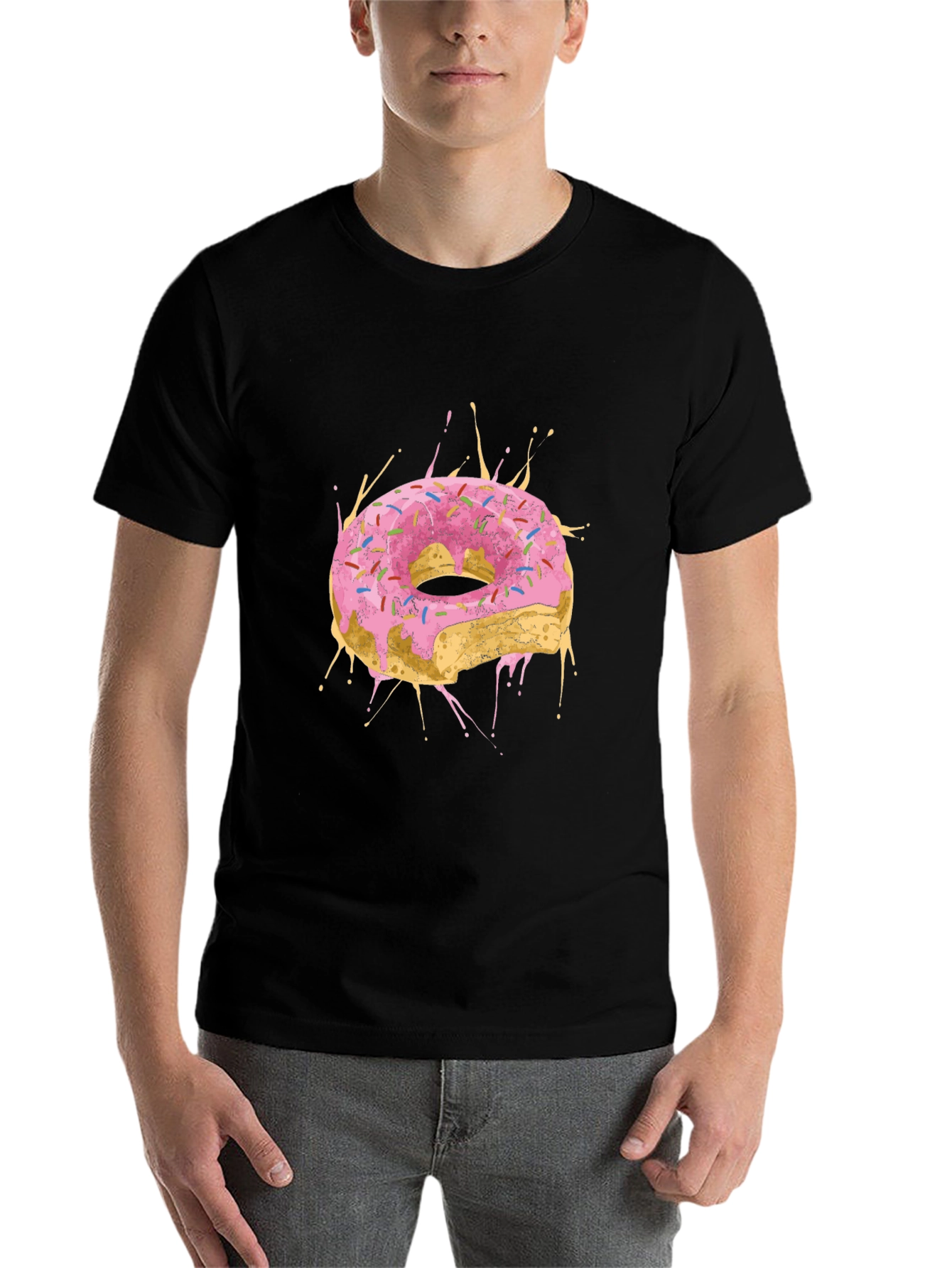Black Donut Splash Graphic Tee - Black Cotton T-Shirt view 7