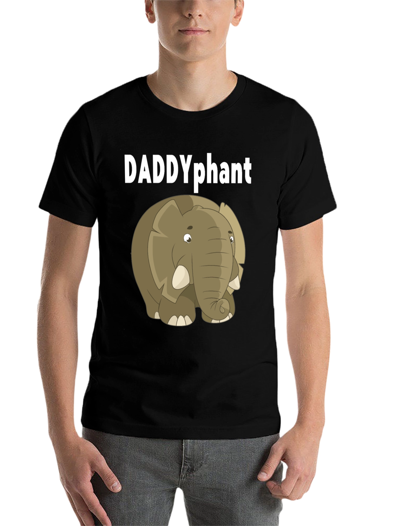 Black DADDYphant Elephant Cartoon Black T-Shirt view 7