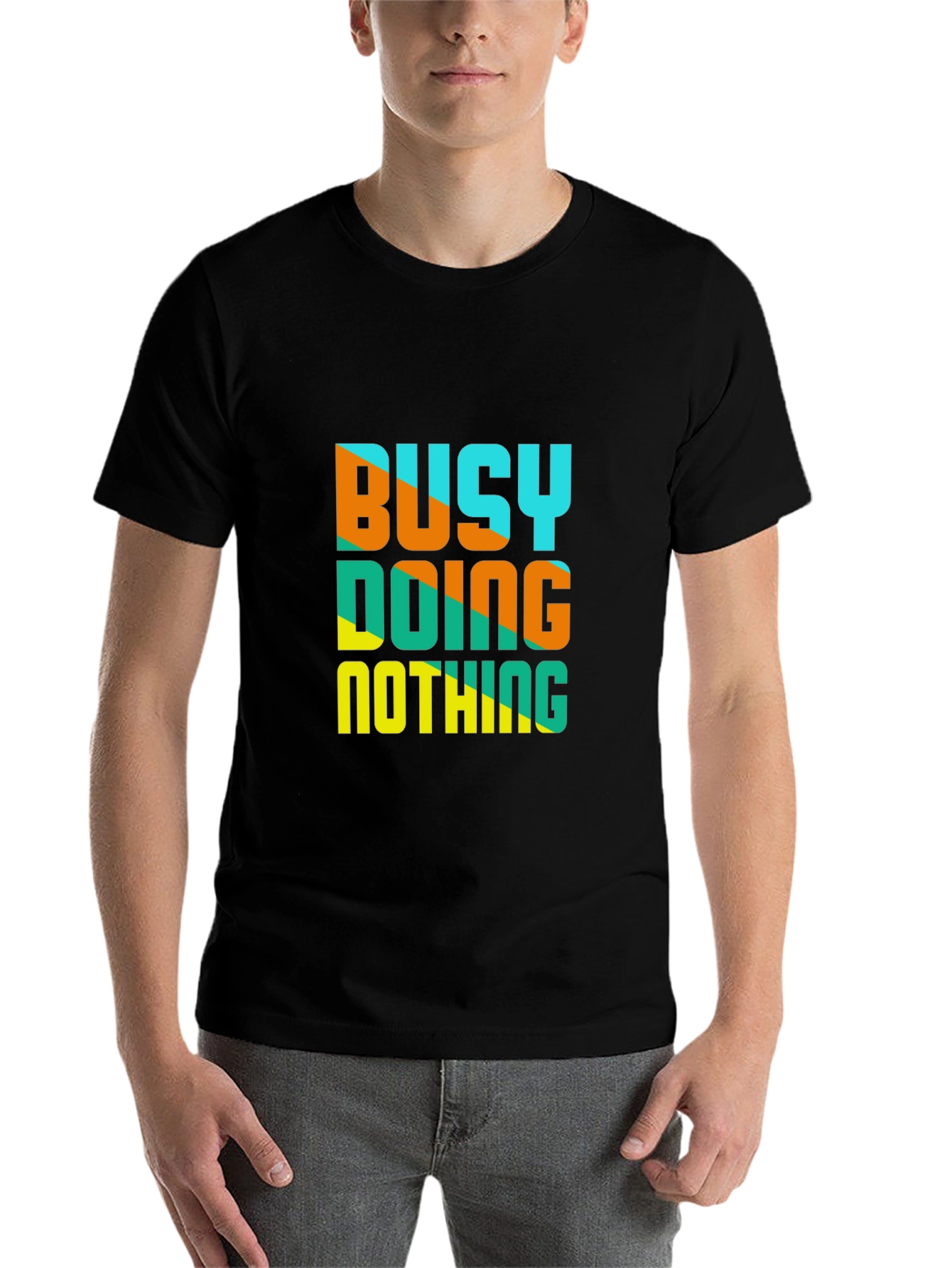 Black Busy Doing Nothing Graphic Tee - Casual Black T-Shirt view 7