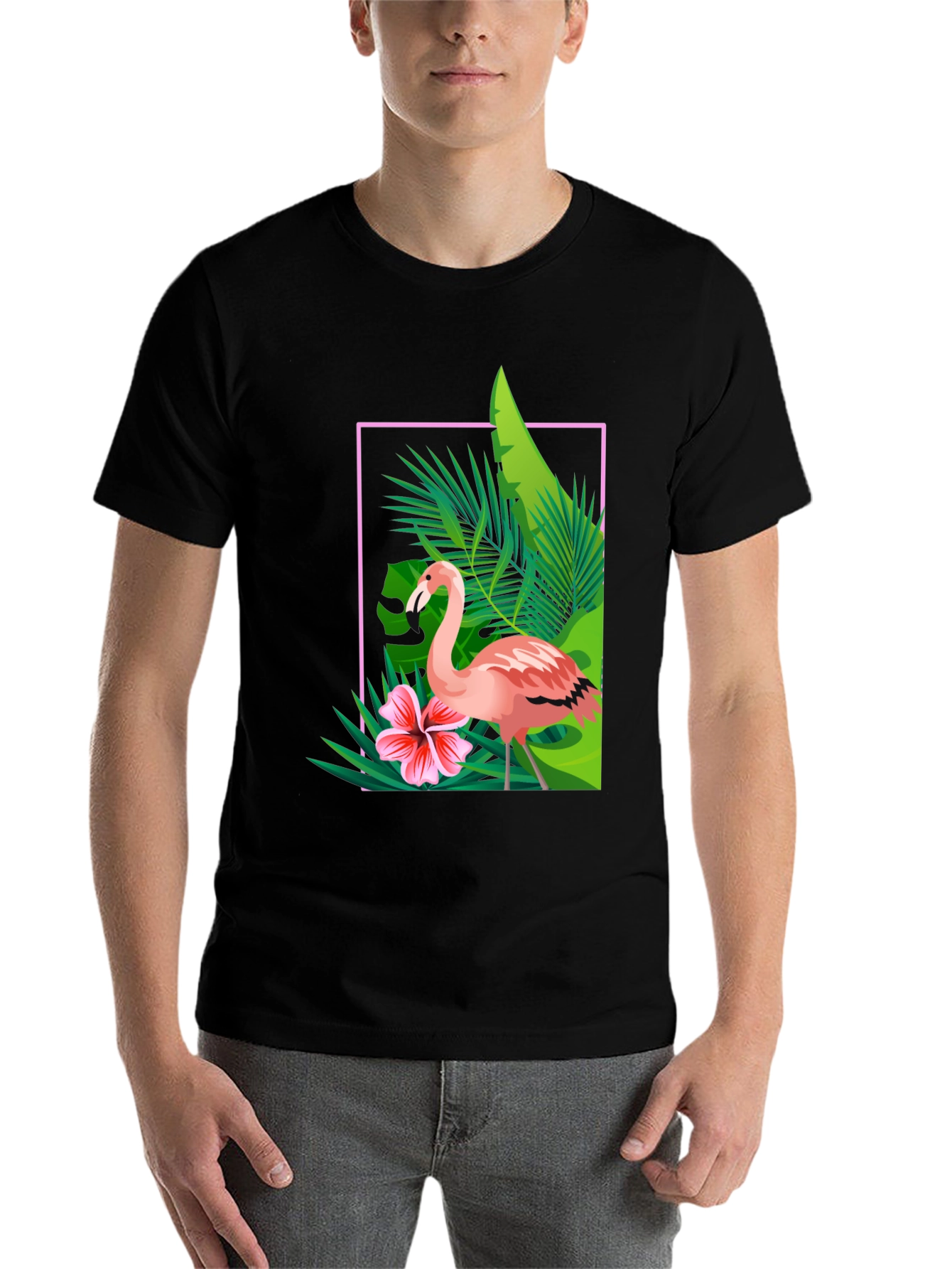 Black Tropical Flamingo Graphic Tee - Stylish Summer T-Shirt view 7
