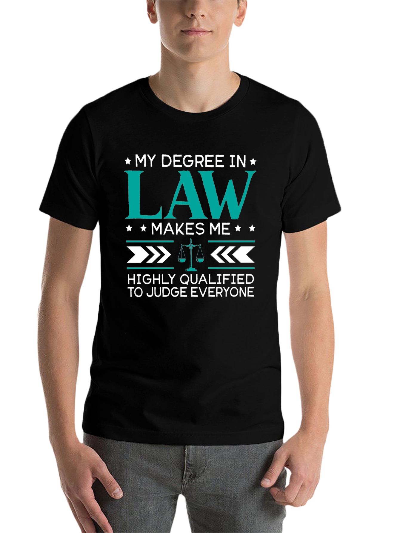 Black Law Degree Humor T-Shirt - Judge Everyone view 7