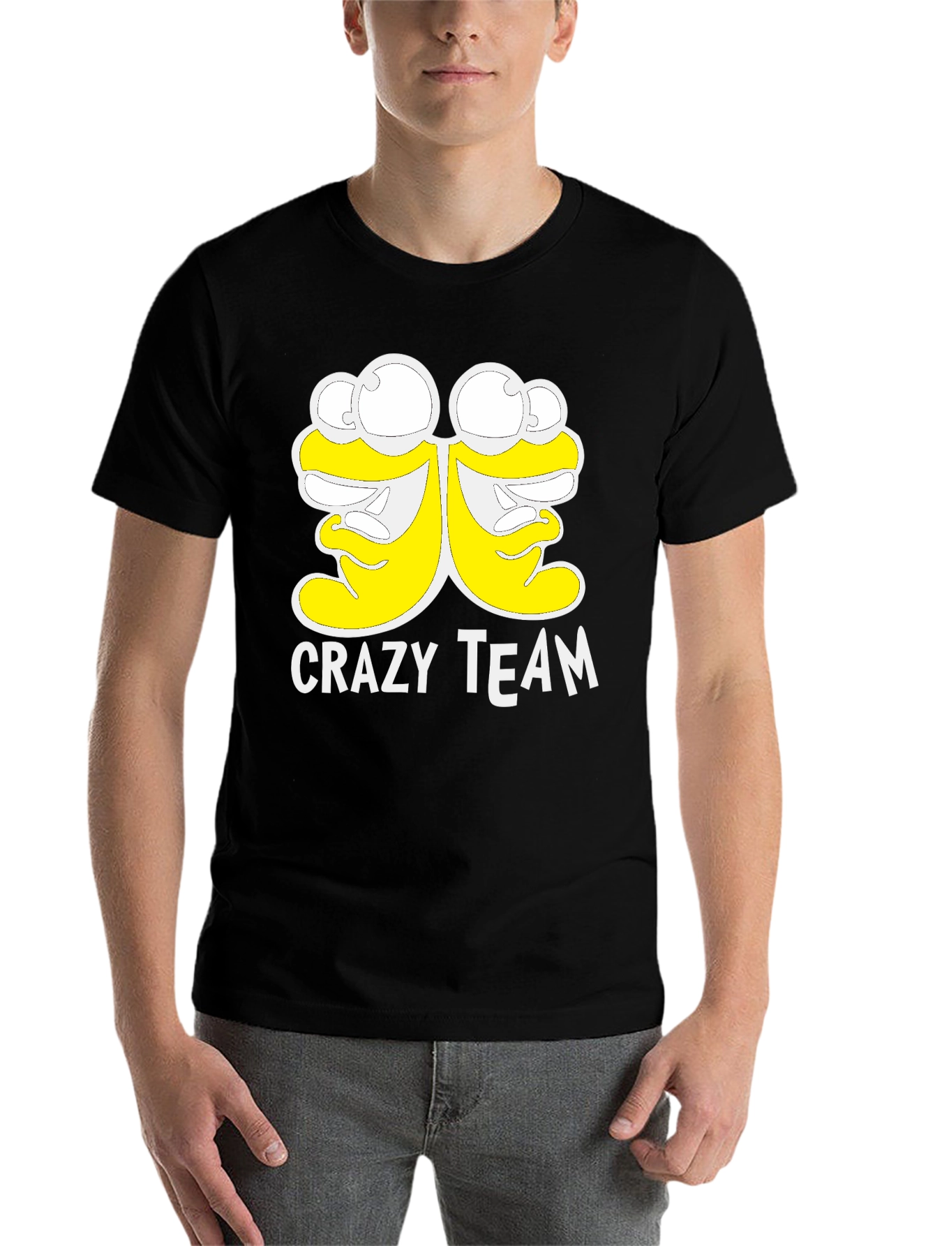 Black Crazy Team Graphic Tee - Soft Black Cotton T-Shirt view 7