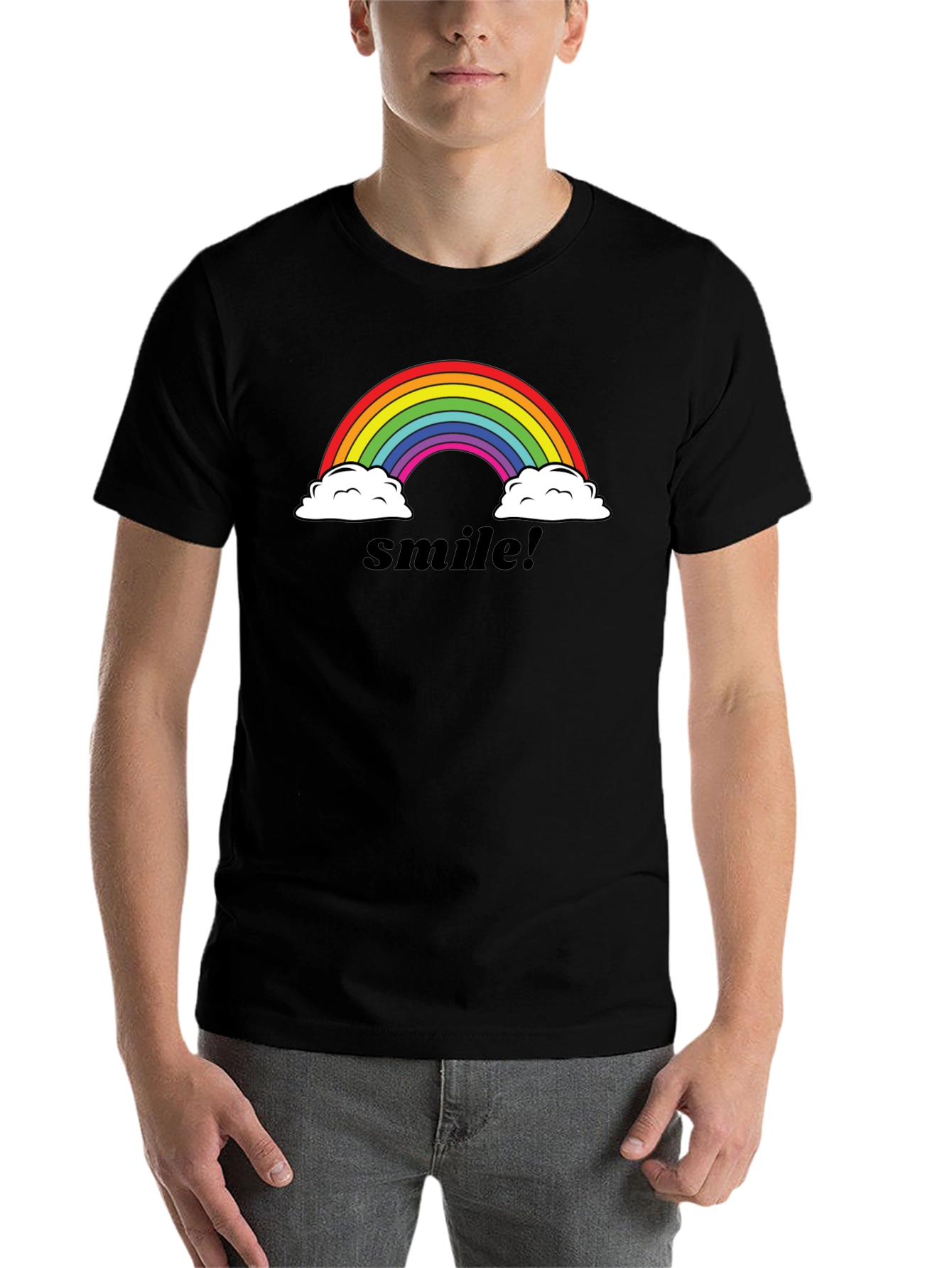 Black Smile Rainbow Graphic Tee -  Comfortable Black T-Shirt view 7