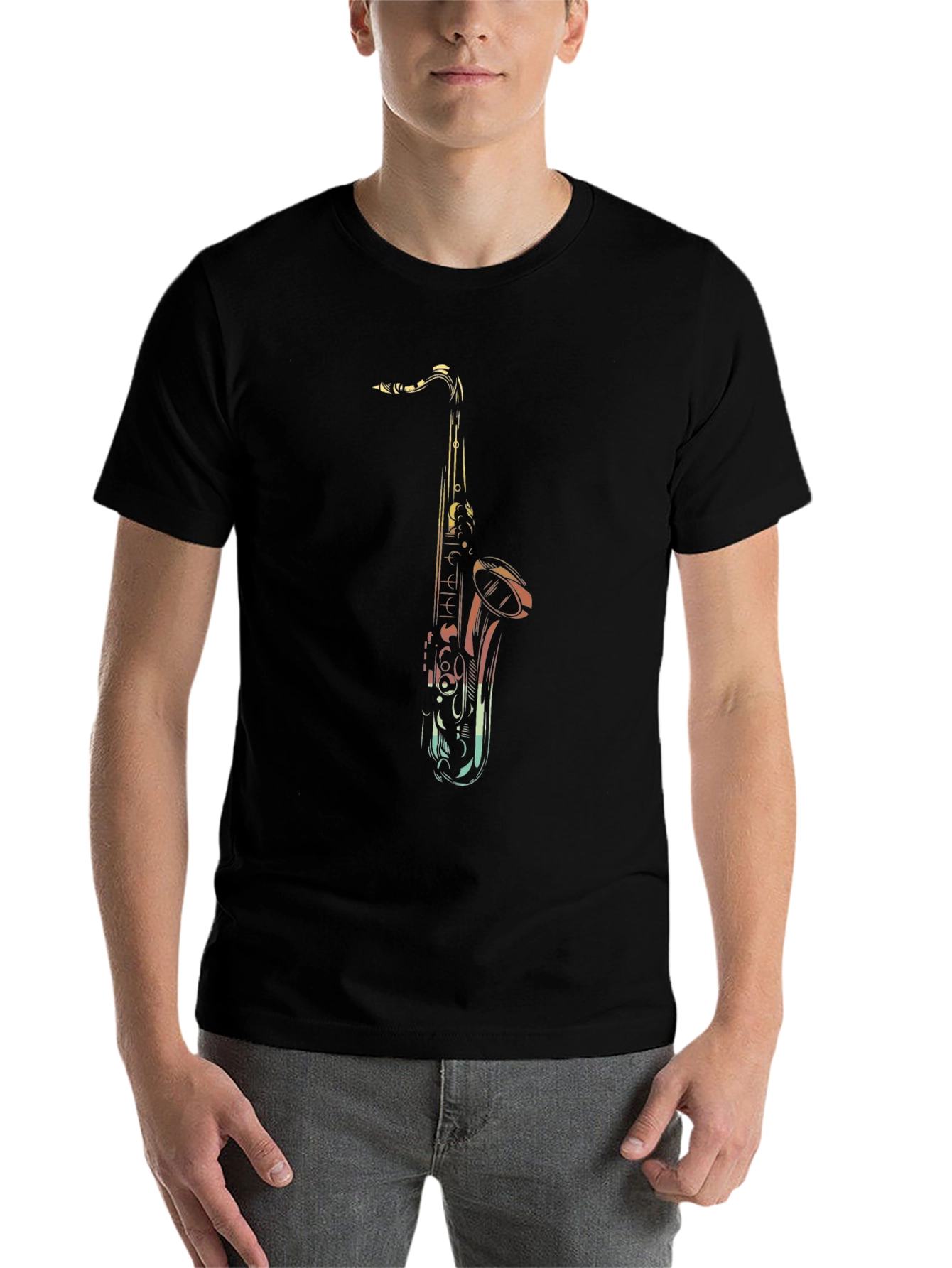 Black Saxophone Graphic Black T-Shirt | Music Lover Tee view 7