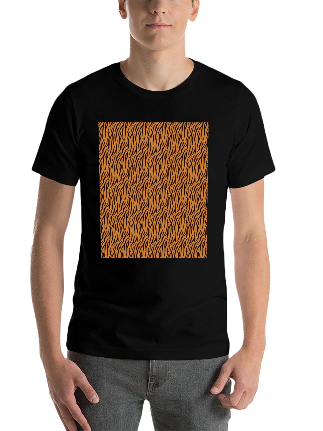 Black Tiger Stripe Pattern Black T-Shirt view 7