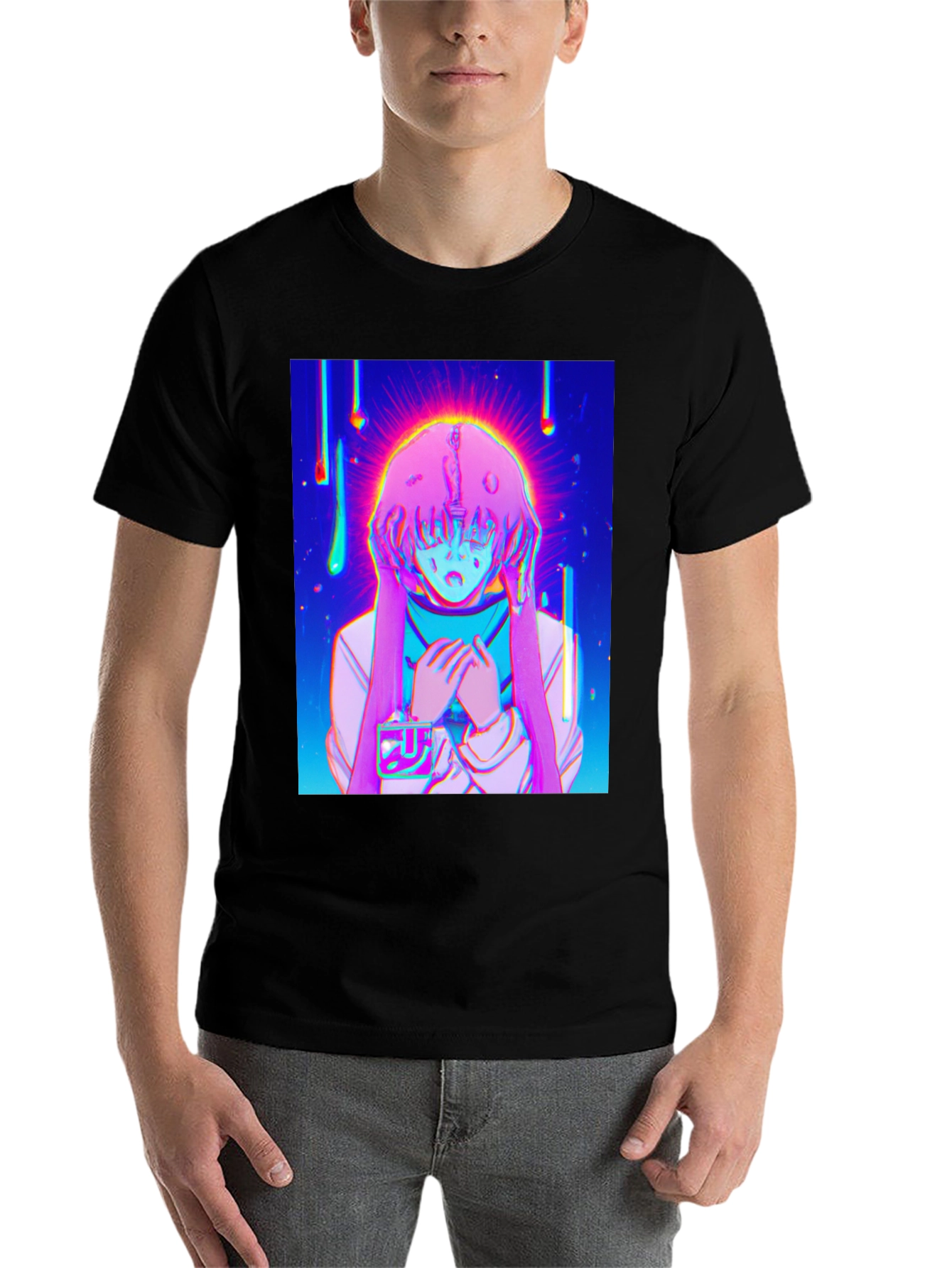 Black Anime Girl Graphic T-Shirt - Vivid Black Tee view 7