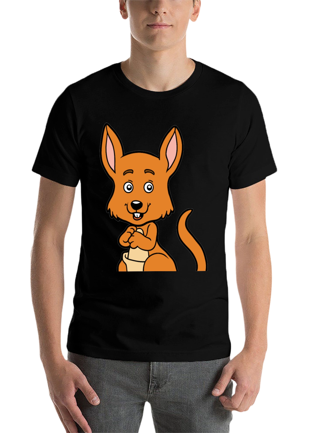 Black Cartoon Kangaroo Graphic Tee - Black Unisex T-Shirt view 7