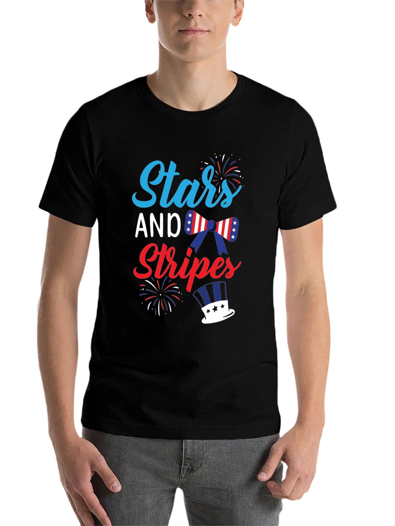 Black Stars and Stripes Patriotic Graphic T-Shirt view 7
