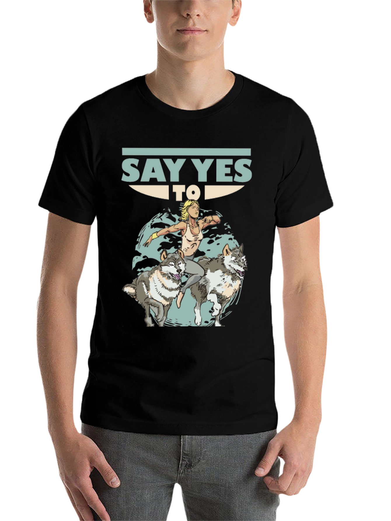 Black Say Yes To Wolves Graphic Tee - Unisex Black T-Shirt view 7