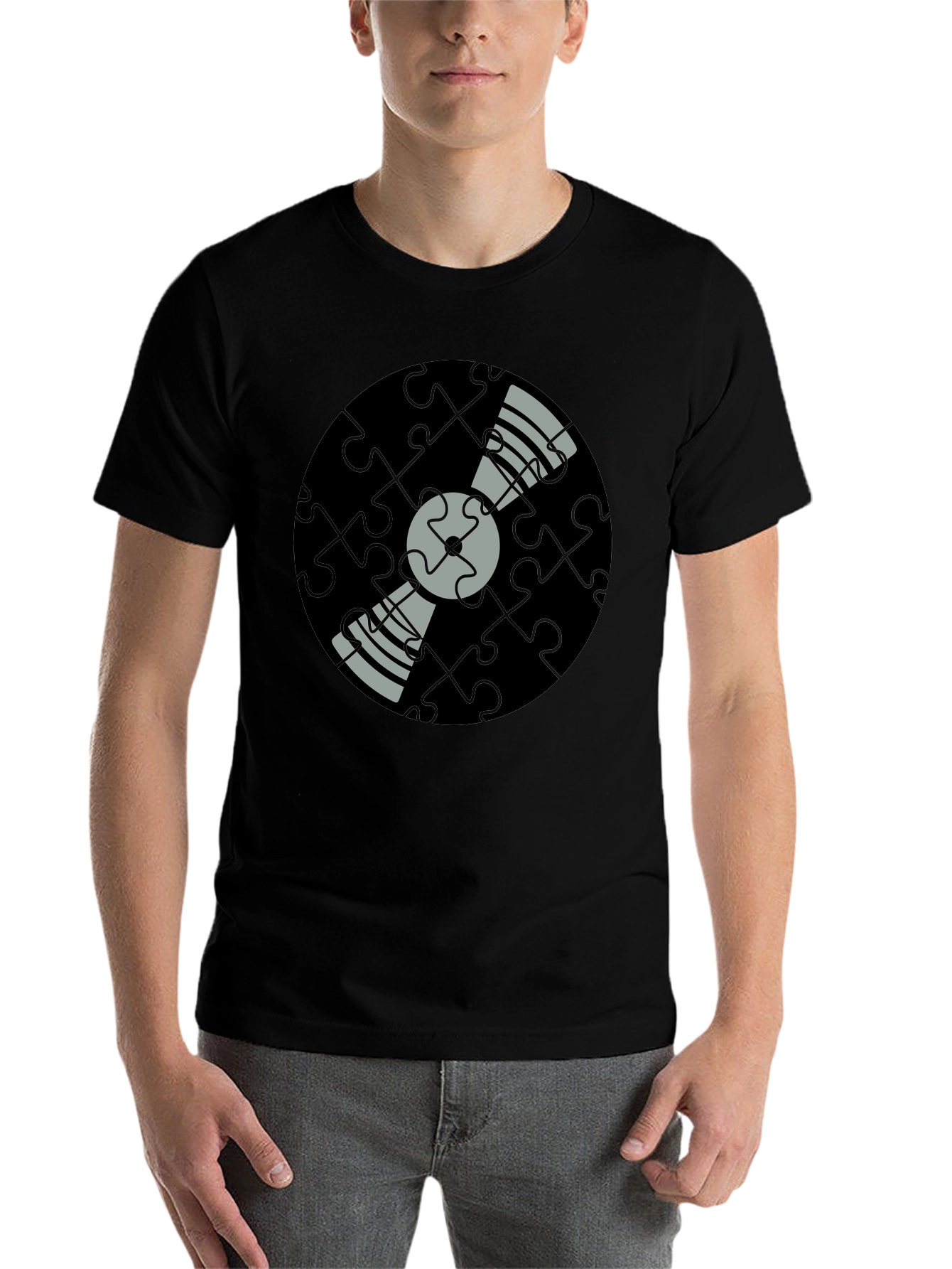 Black Puzzle Piece Vinyl Record Graphic Tee - Black view 7