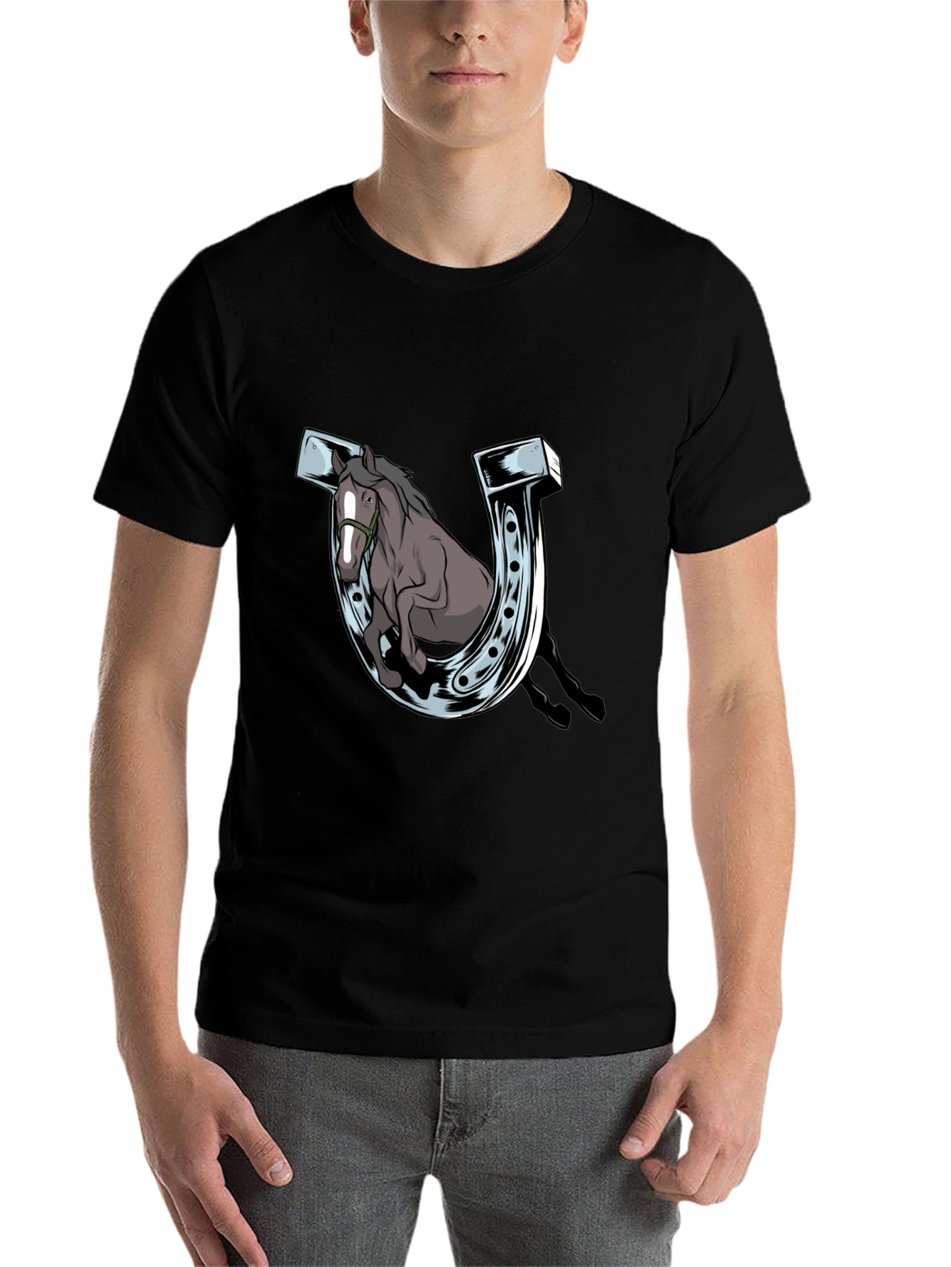 Black Horse and Horseshoe Graphic Tee view 7