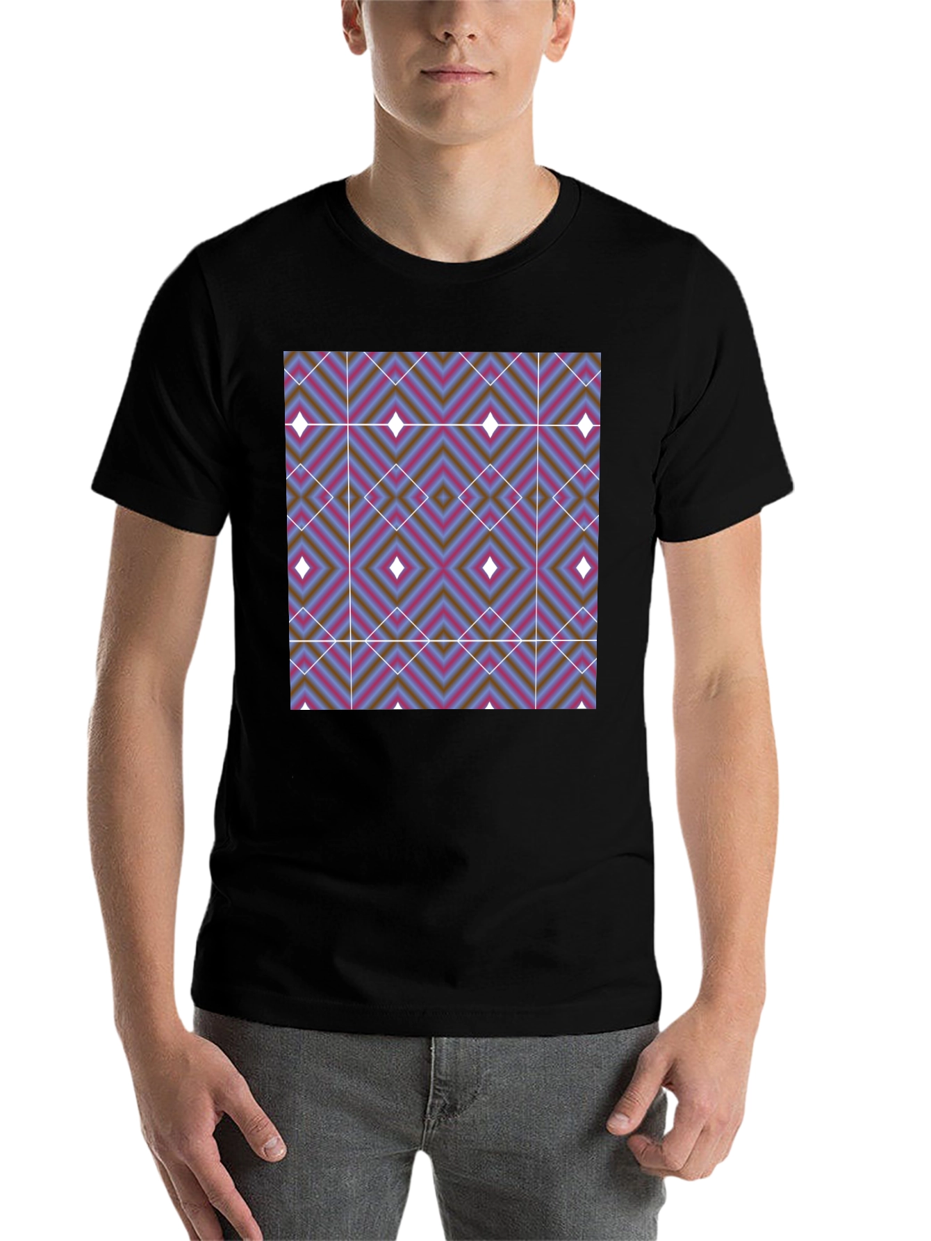 Black Geometric Diamond Print T-Shirt - Black view 7