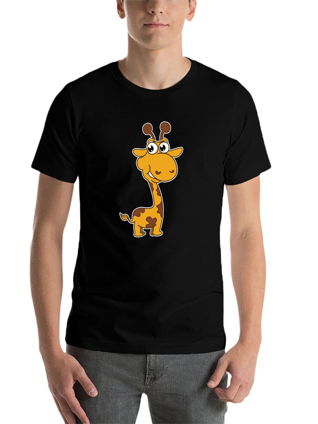 Black Cartoon Giraffe Graphic Tee - Men's Black T-Shirt view 7