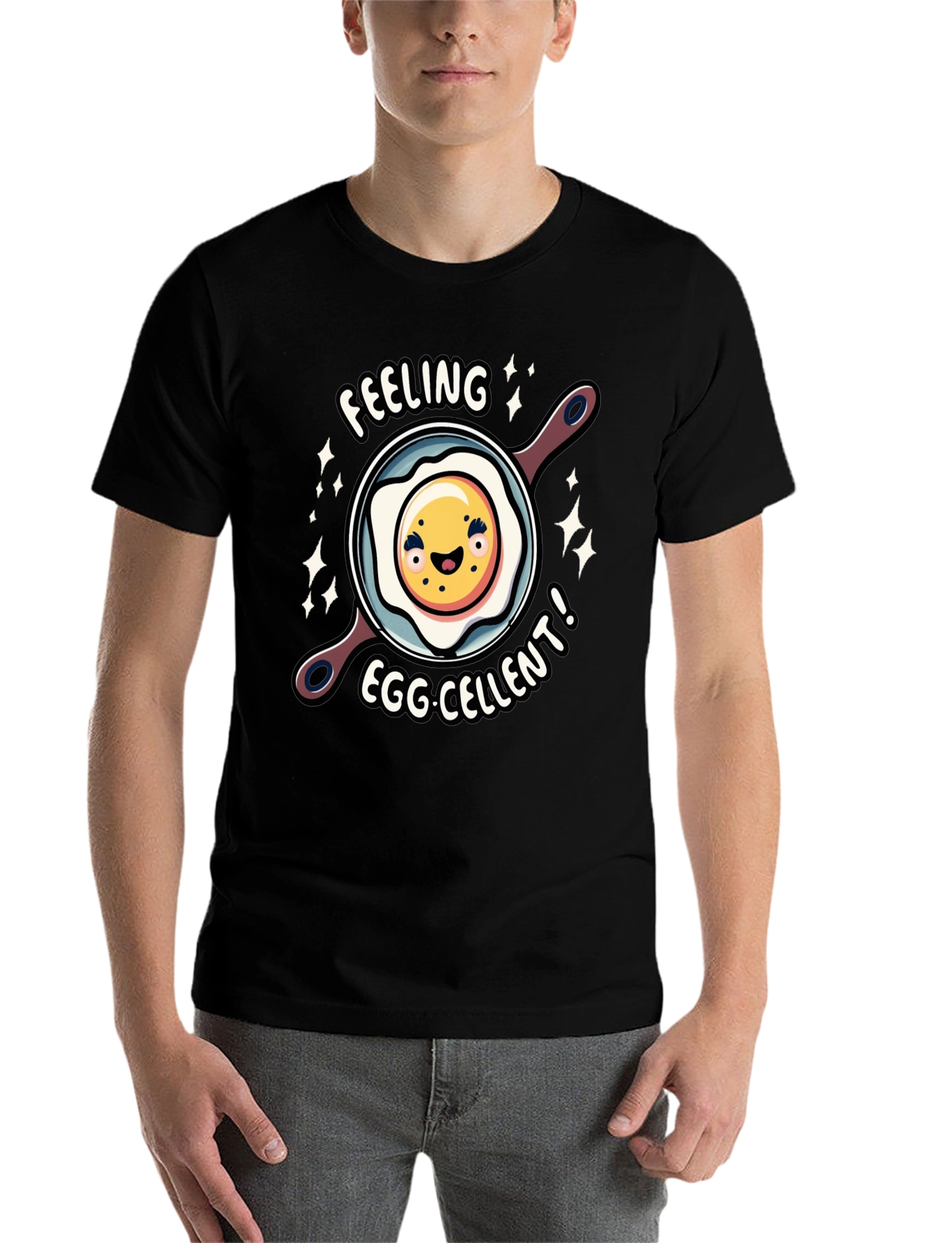 Black Feeling Egg-cellent Graphic Tee - Funny Food Shirt view 7