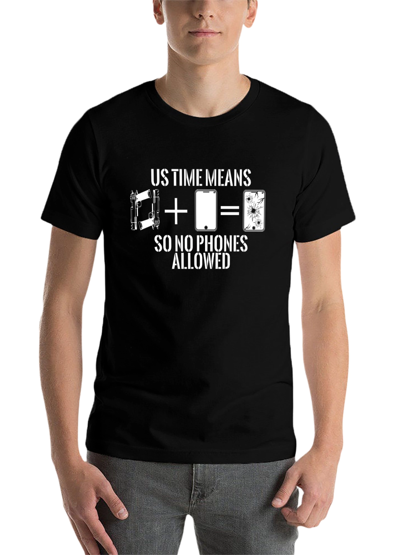 Black Us Time Means No Phones Allowed Black T-Shirt view 7