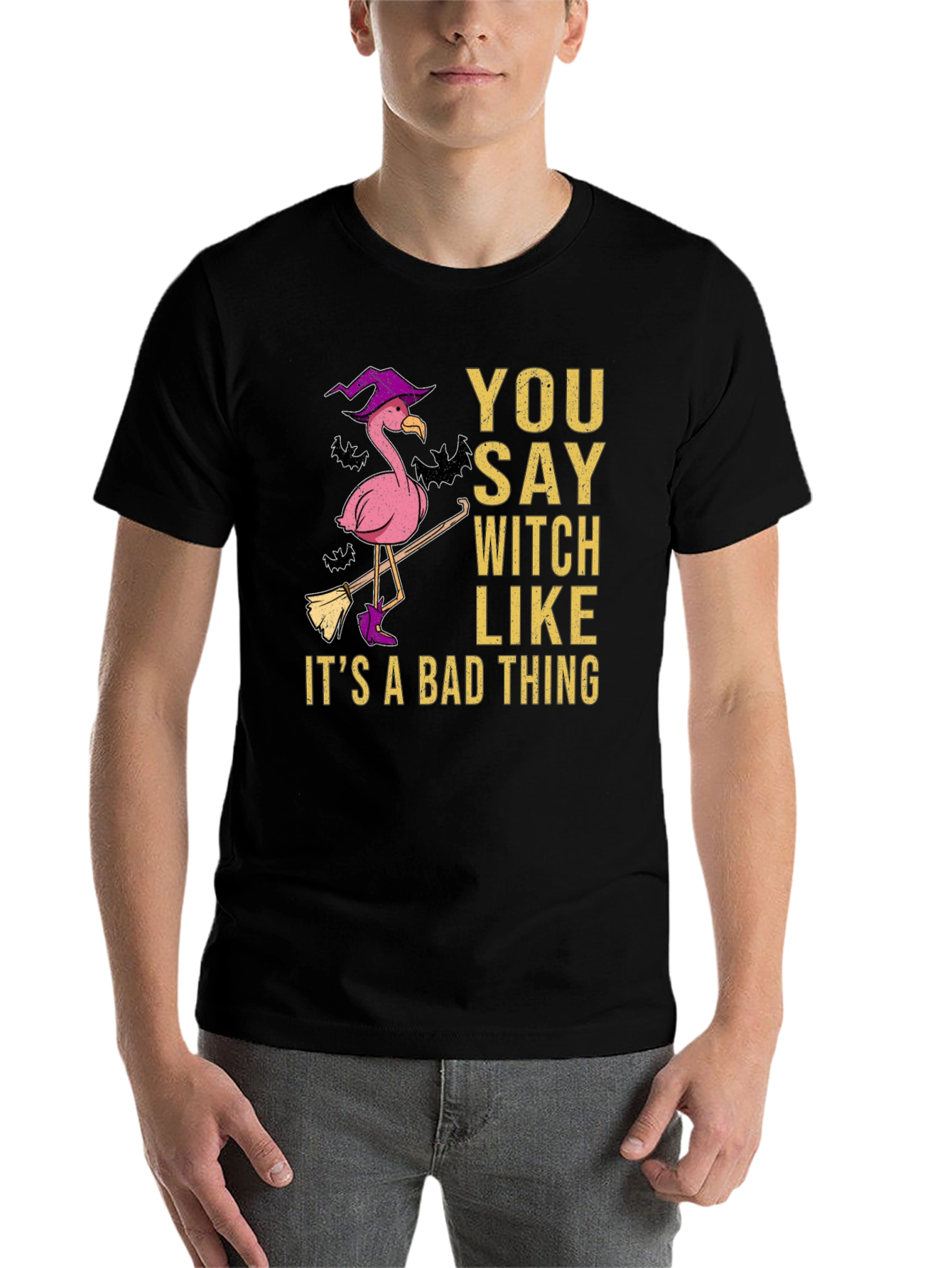 Black You Say Witch Like It's A Bad Thing Flamingo T-Shirt view 7