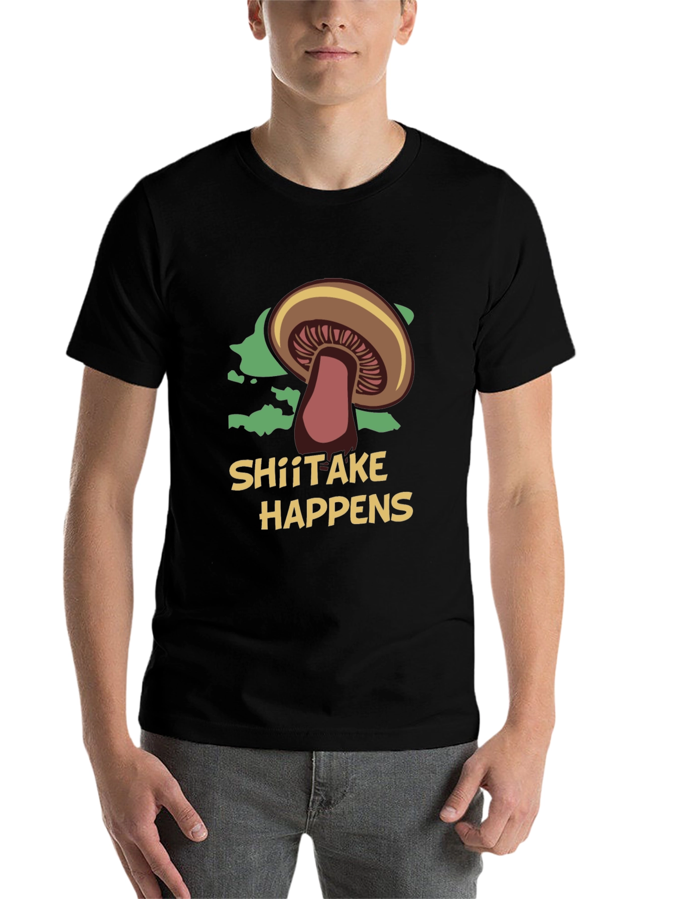 Black Shiitake Happens Funny Mushroom Graphic T-Shirt view 7
