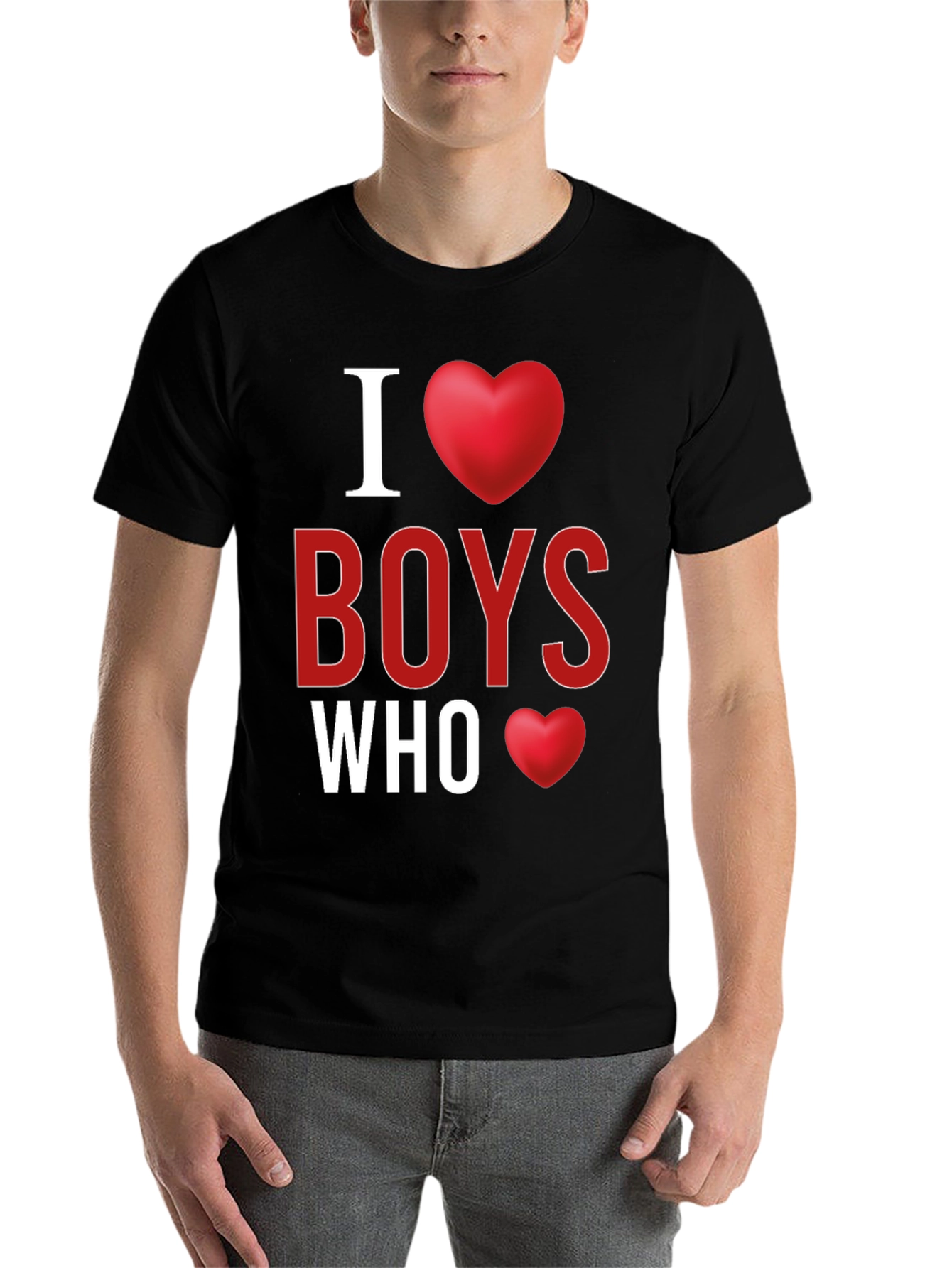 Black I Heart Boys Who T-Shirt - Novelty Graphic Tee view 7