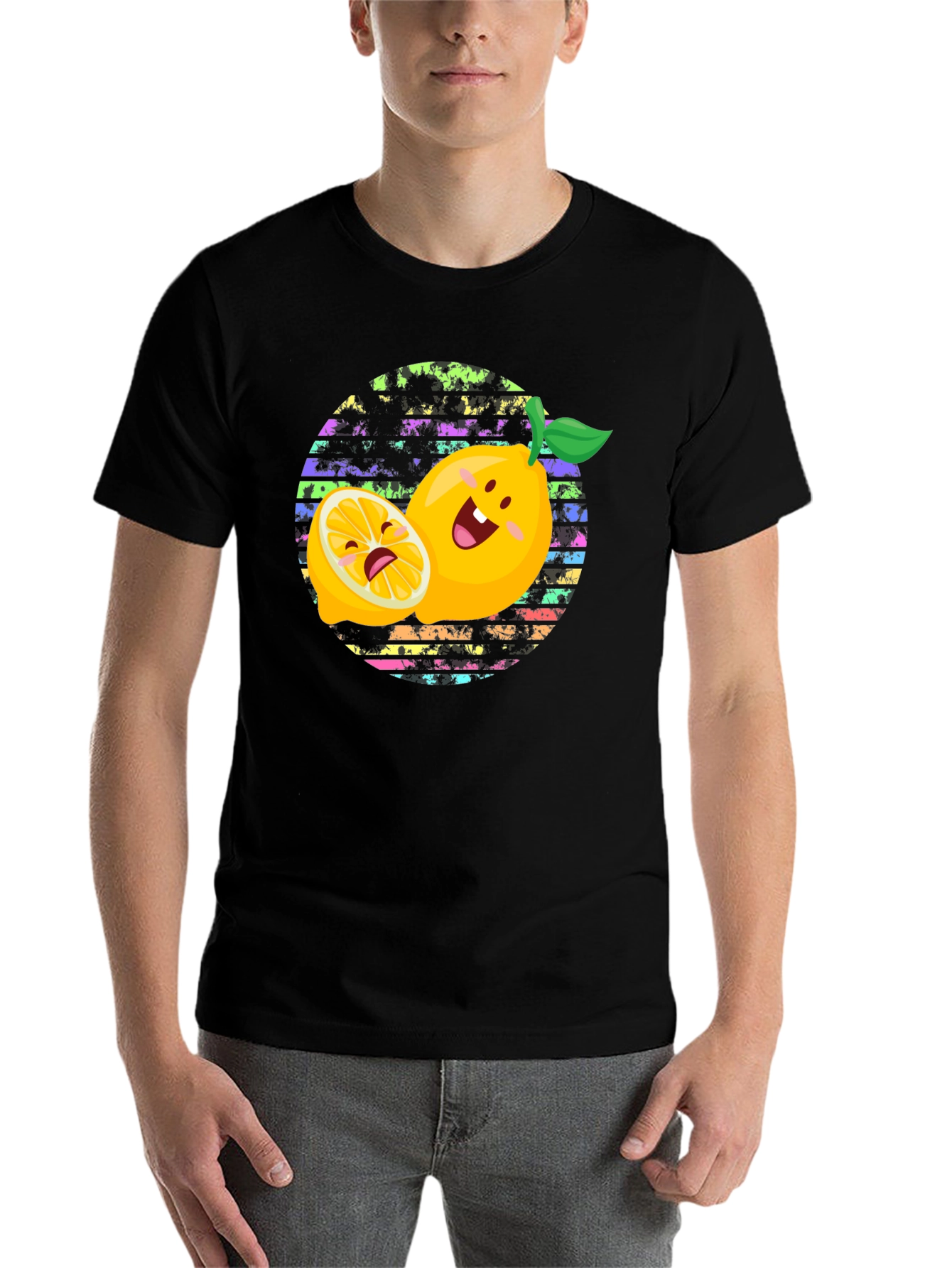 Black Funny Lemon Graphic Tee - Unisex Black T-Shirt view 7