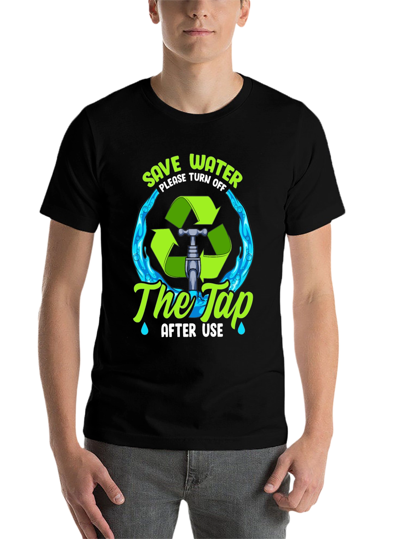 Black Save Water T-Shirt: Eco-Friendly Design view 7